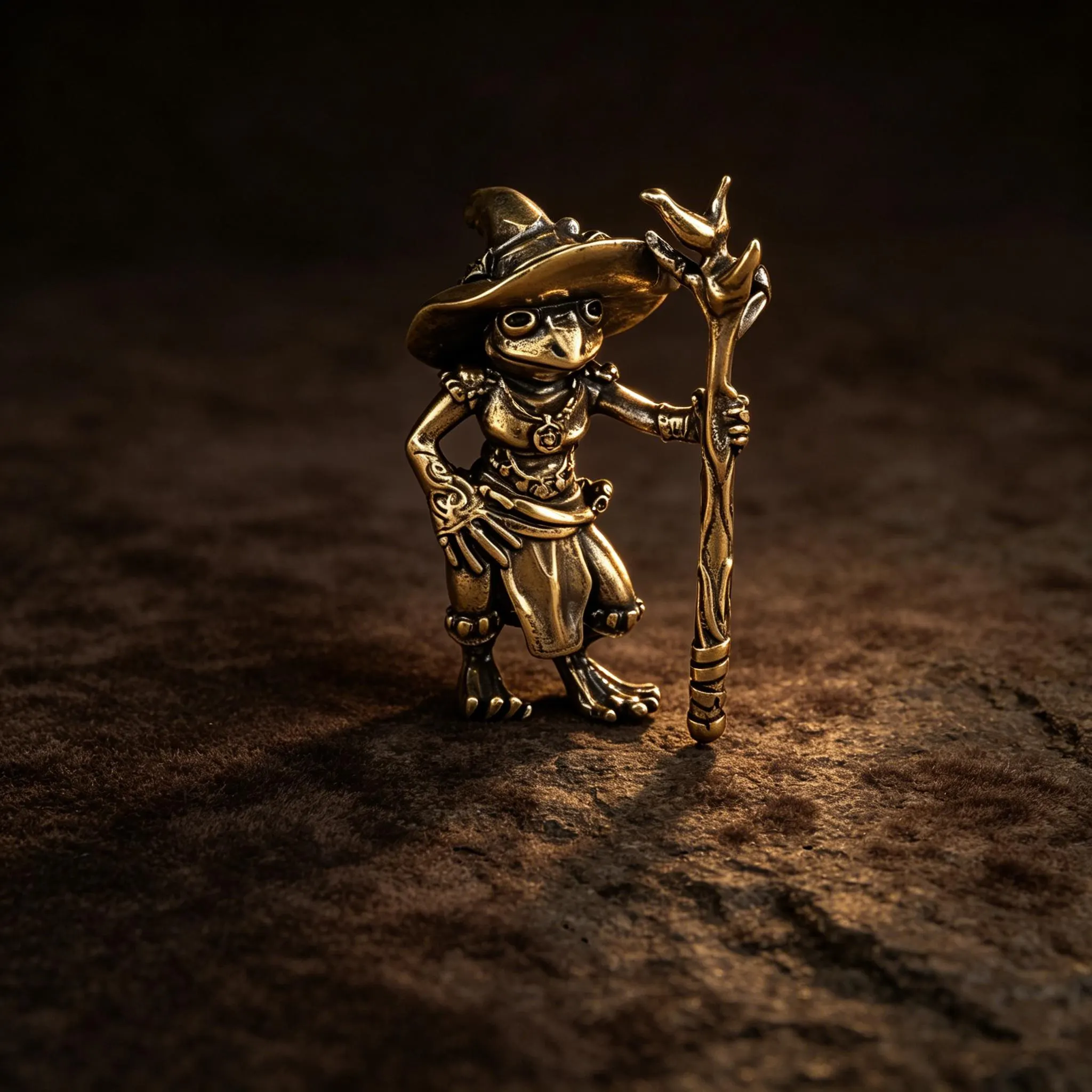 Handcrafted Brass Frog Wizard Figurine — Brass figurine image 3