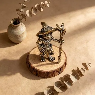 Handcrafted Brass Frog Wizard Figurine — Brass figurine image 8