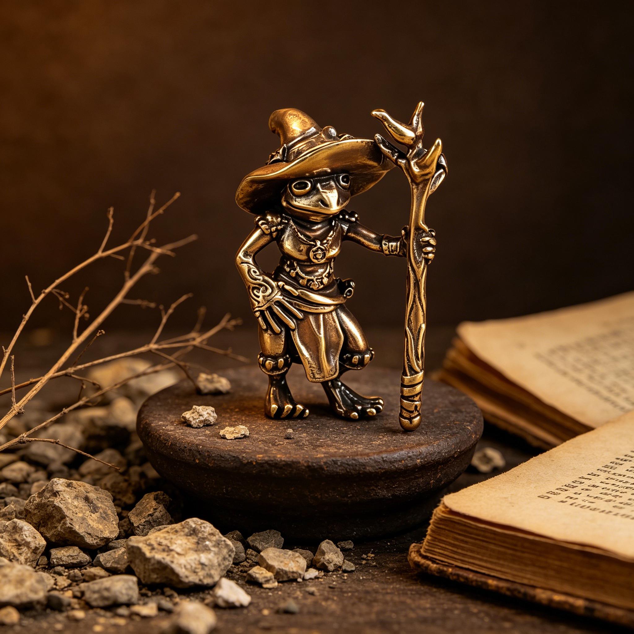 Handcrafted Brass Frog Wizard Figurine — Brass figurine image 1