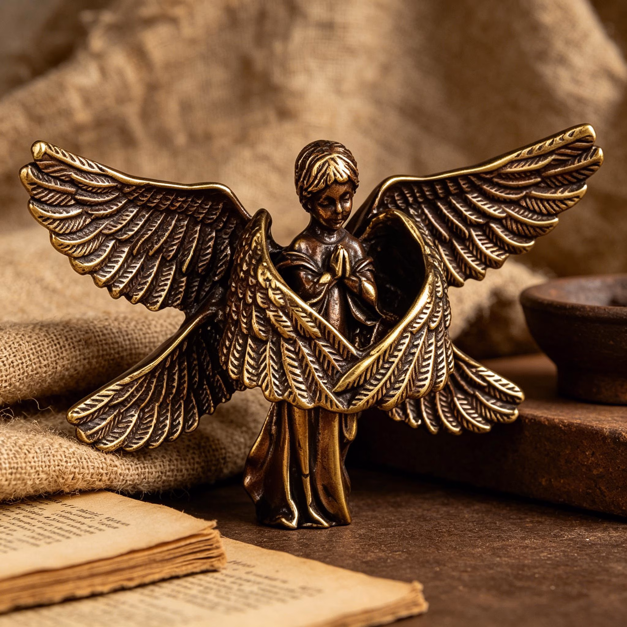 Handmade Brass Angel Statue — Copper figurine image 1