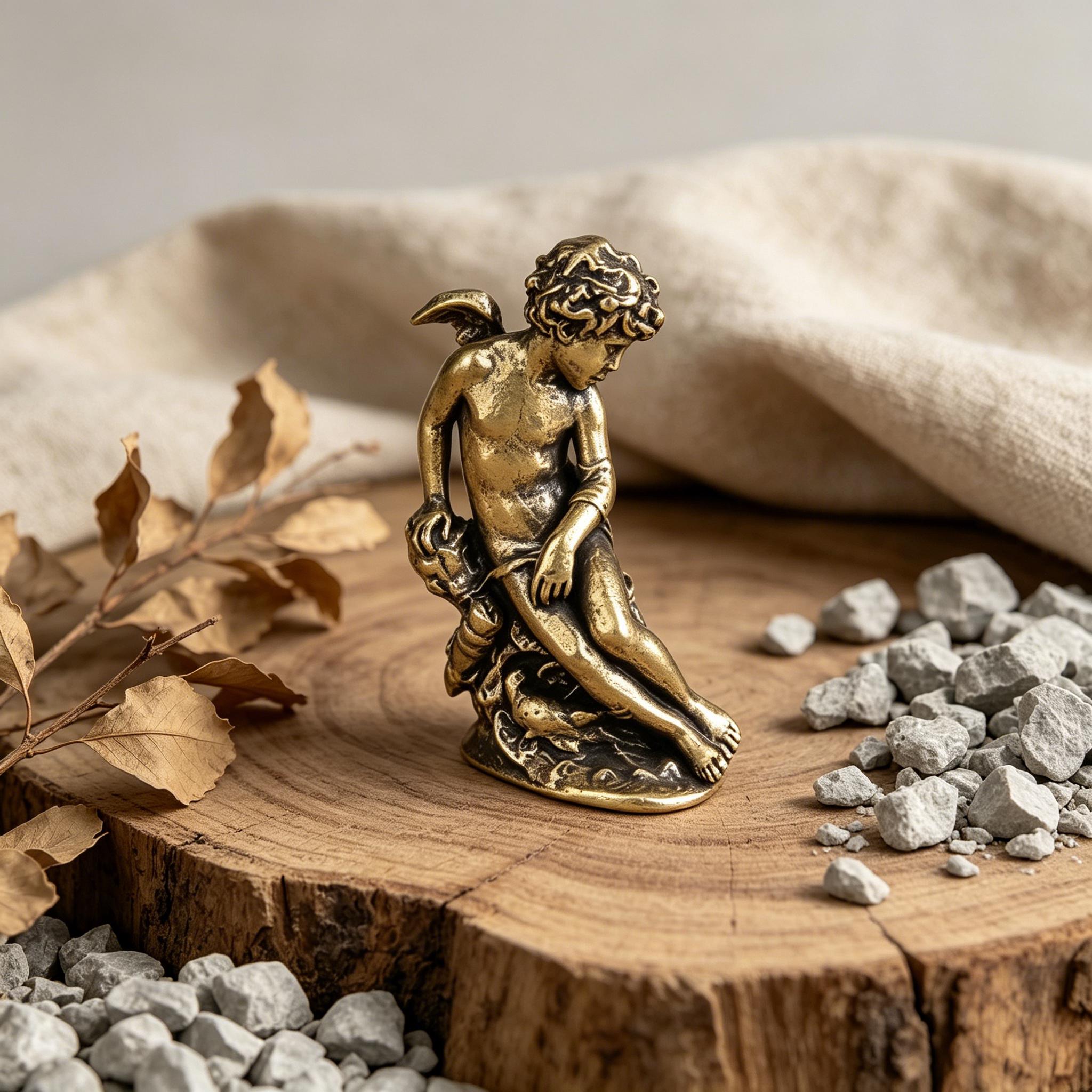 Vintage Handcrafted Brass Cherub Figurine — Copper figurine image 6