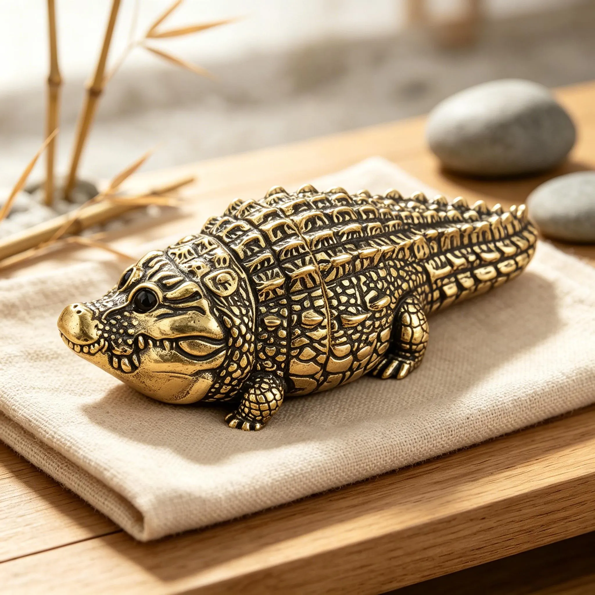 Handcrafted Brass Crocodile Figurine — Copper figurine image 3