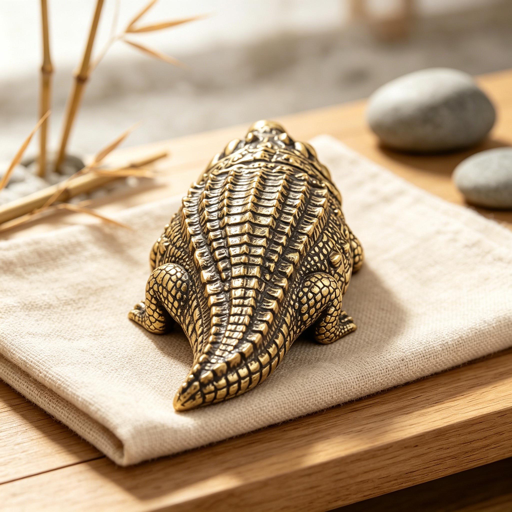 Handcrafted Brass Crocodile Figurine — Copper figurine image 4