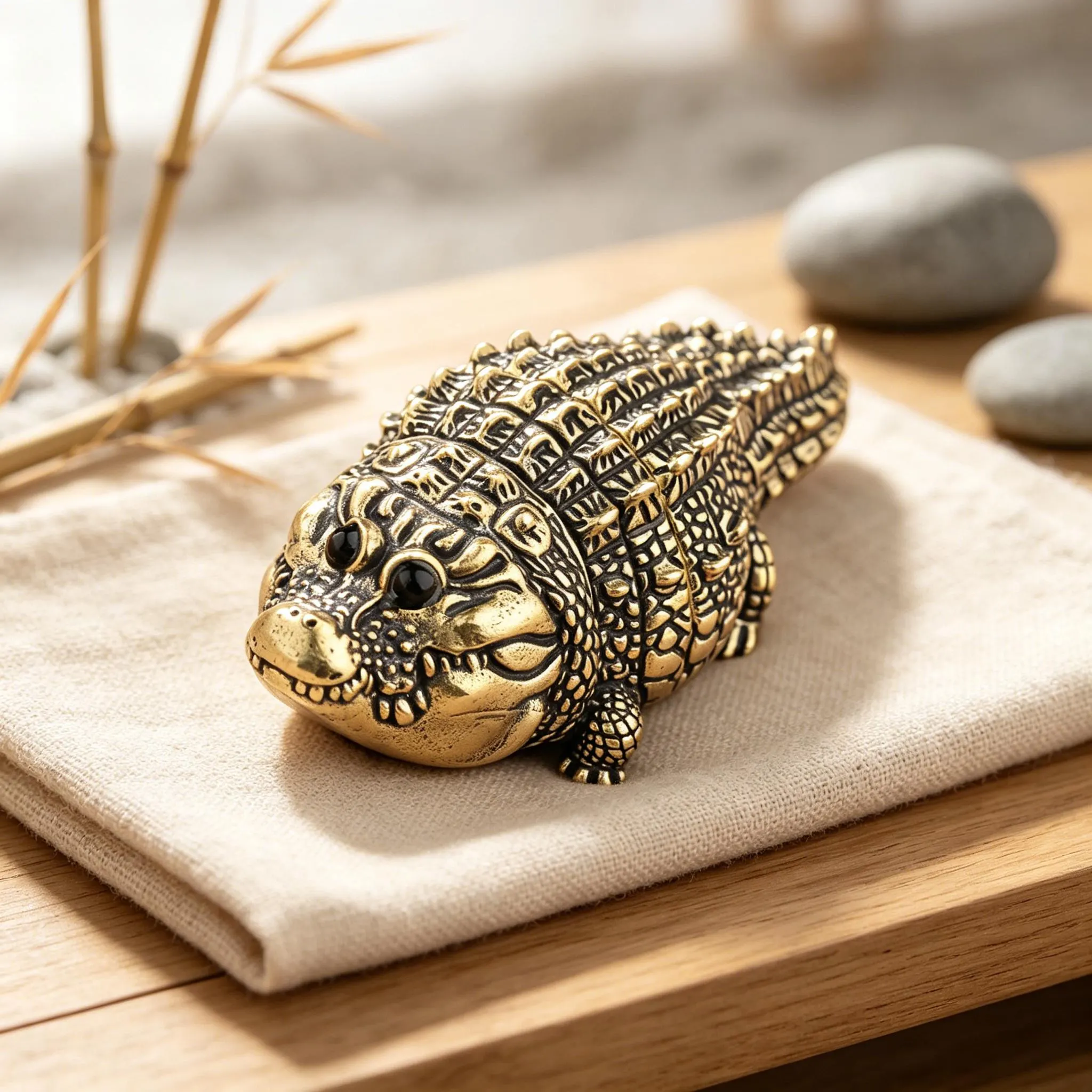 Handcrafted Brass Crocodile Figurine — Copper figurine image 1