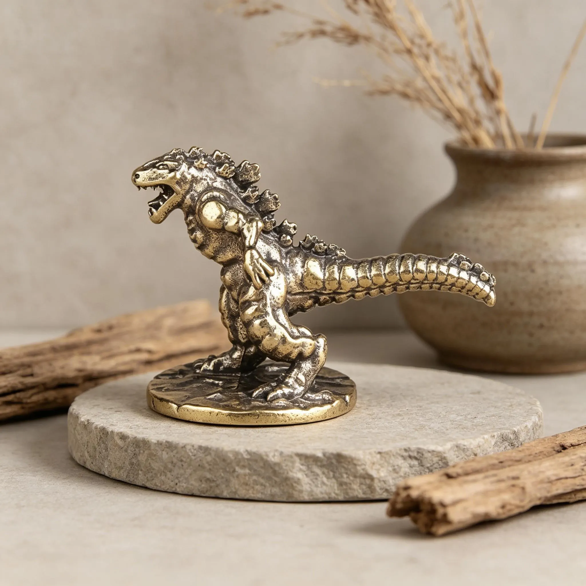 Handcrafted Brass Godzilla Figurine — Copper figurine image 1