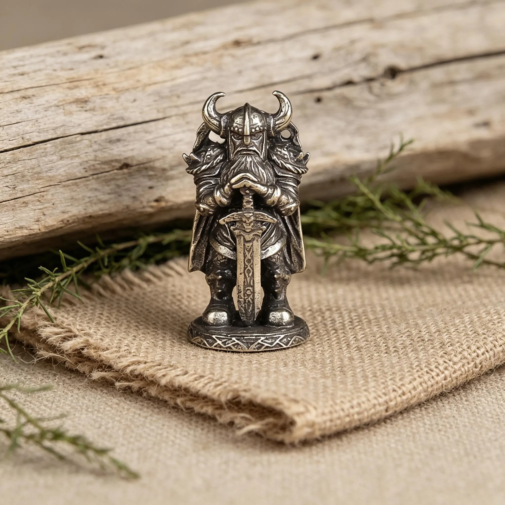 Handmade Mini Bronze Viking Statue — Copper figurine image 4