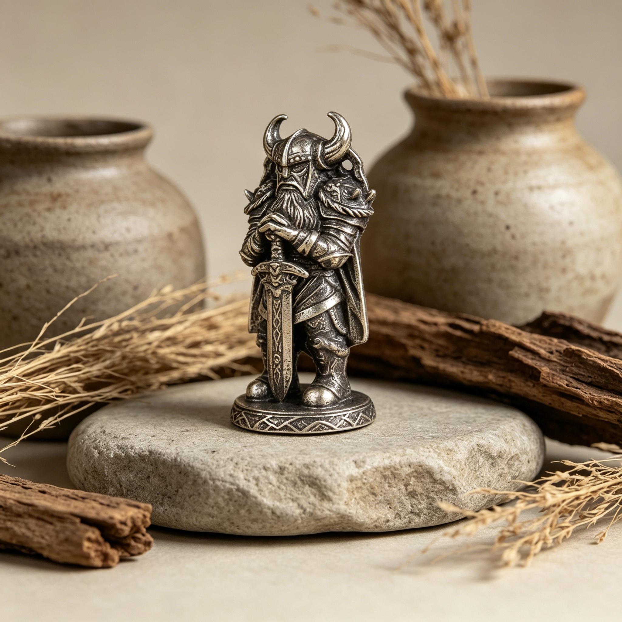 Handmade Mini Bronze Viking Statue — Copper figurine image 6