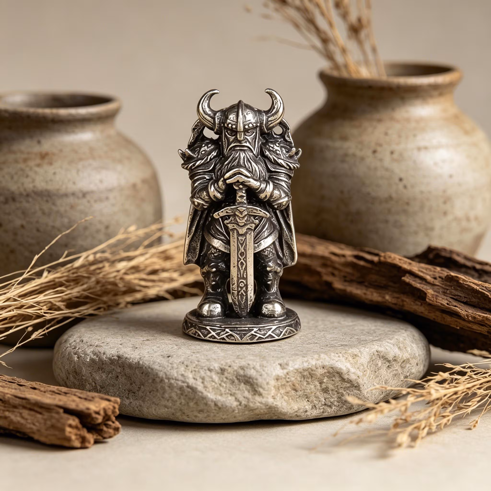 Handmade Mini Bronze Viking Statue — Copper figurine image 7