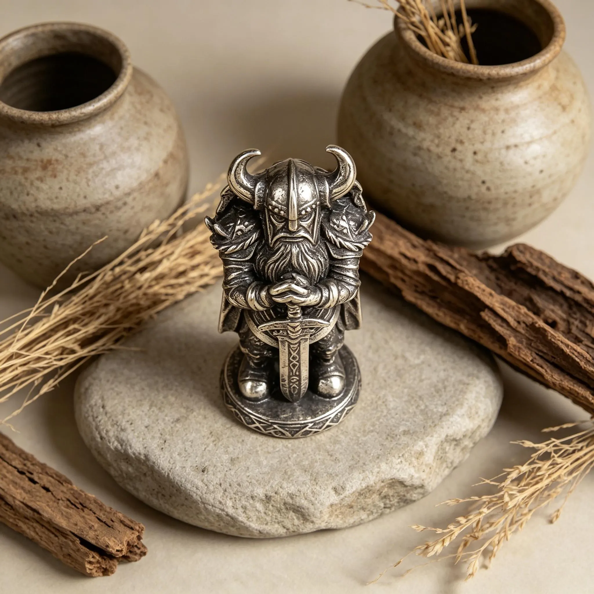 Handmade Mini Bronze Viking Statue — Copper figurine image 8