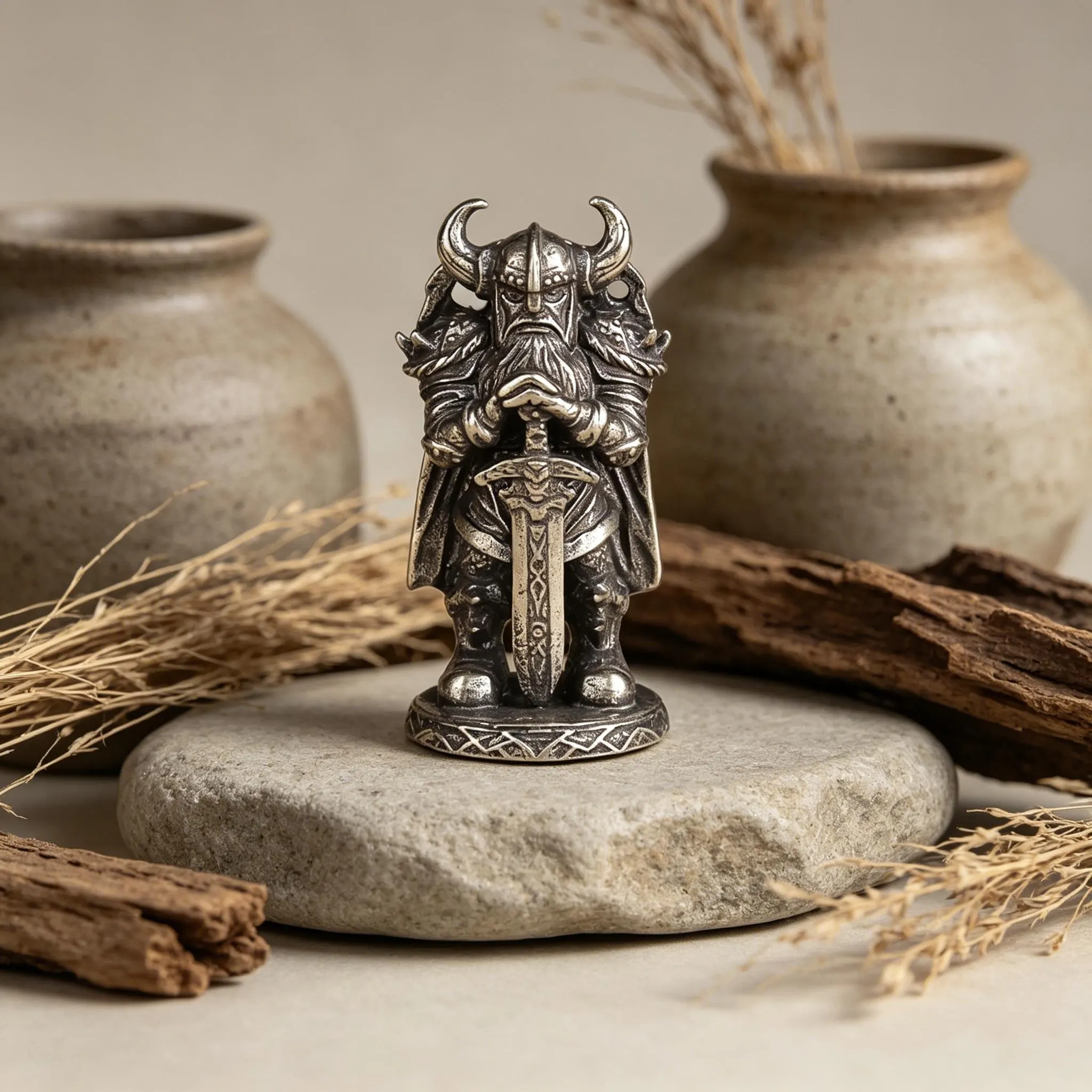Handmade Mini Bronze Viking Statue — Copper figurine image 1