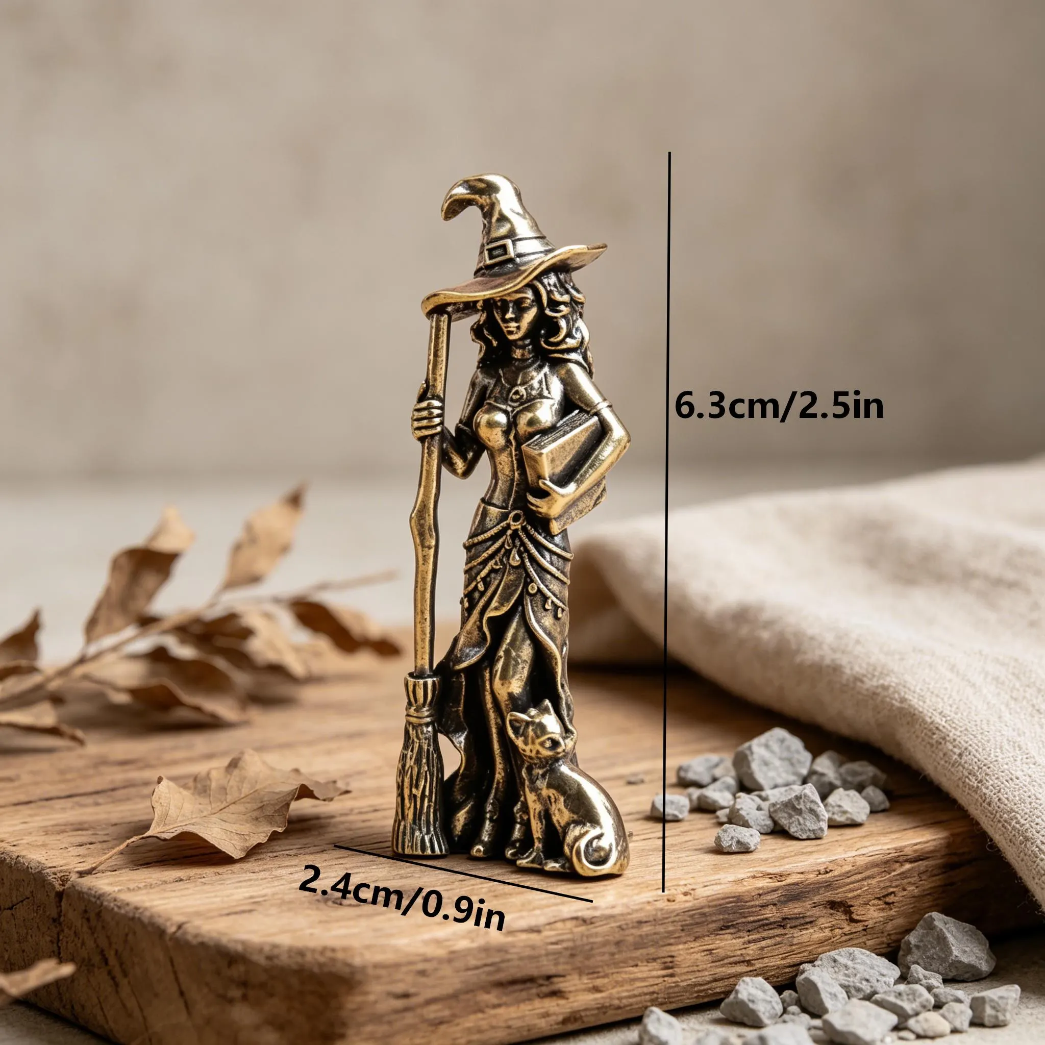Handmade Mini Copper Cat Witch Statue — Copper figurine image 2