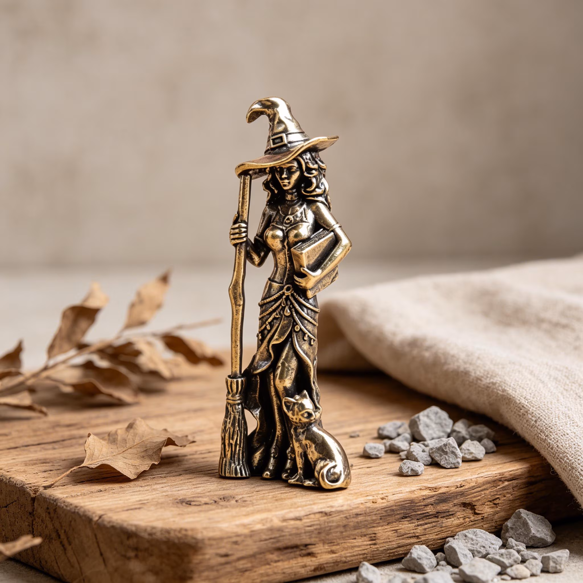 Handmade Mini Copper Cat Witch Statue — Copper figurine image 3