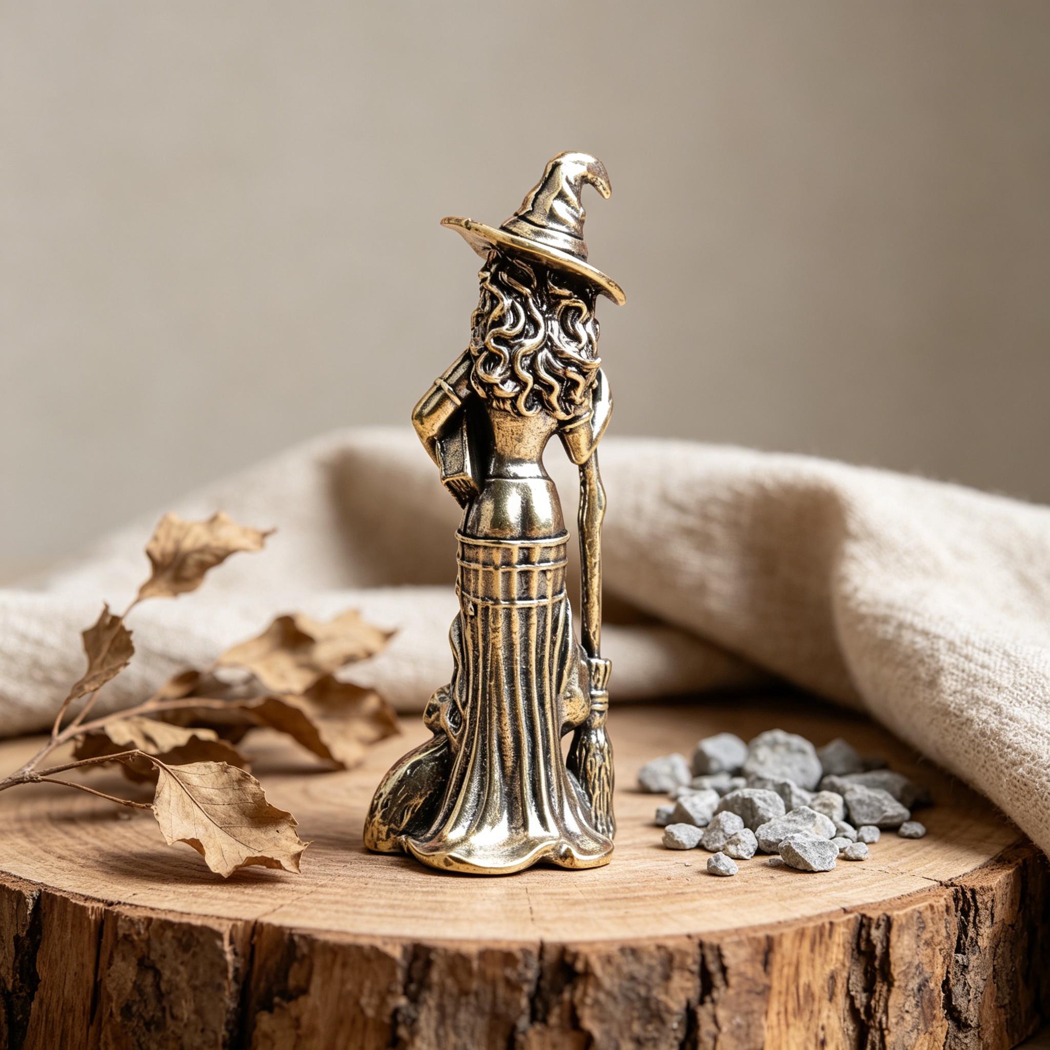 Handmade Mini Copper Cat Witch Statue — Copper figurine image 4