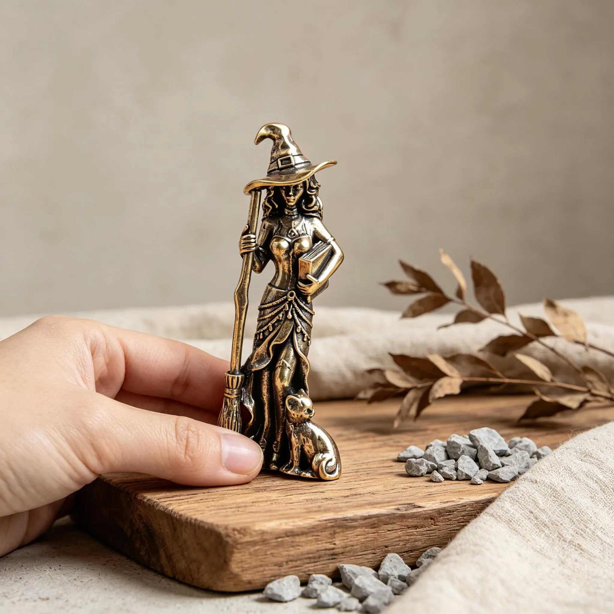 Handmade Mini Copper Cat Witch Statue — Copper figurine image 5