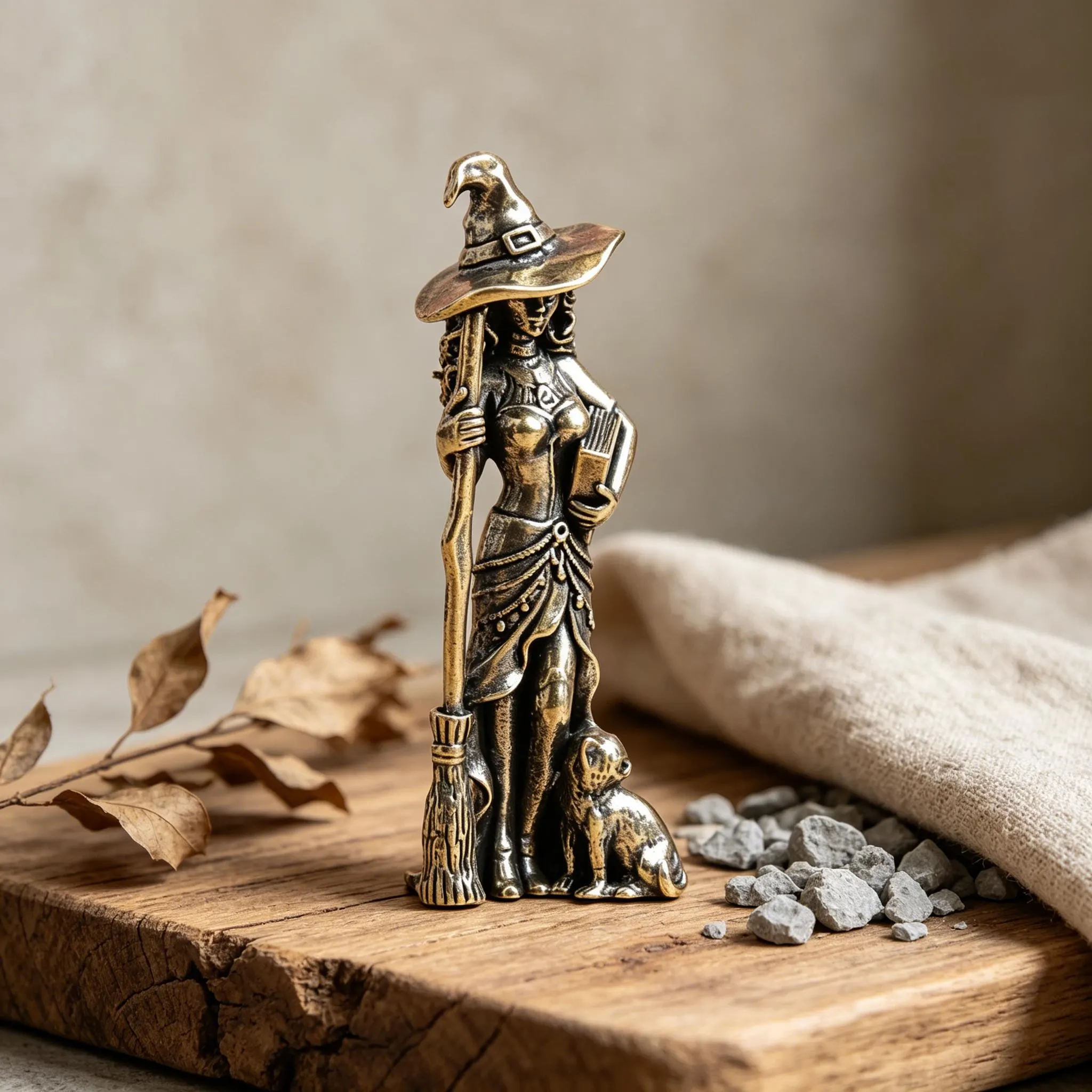 Handmade Mini Copper Cat Witch Statue — Copper figurine image 1
