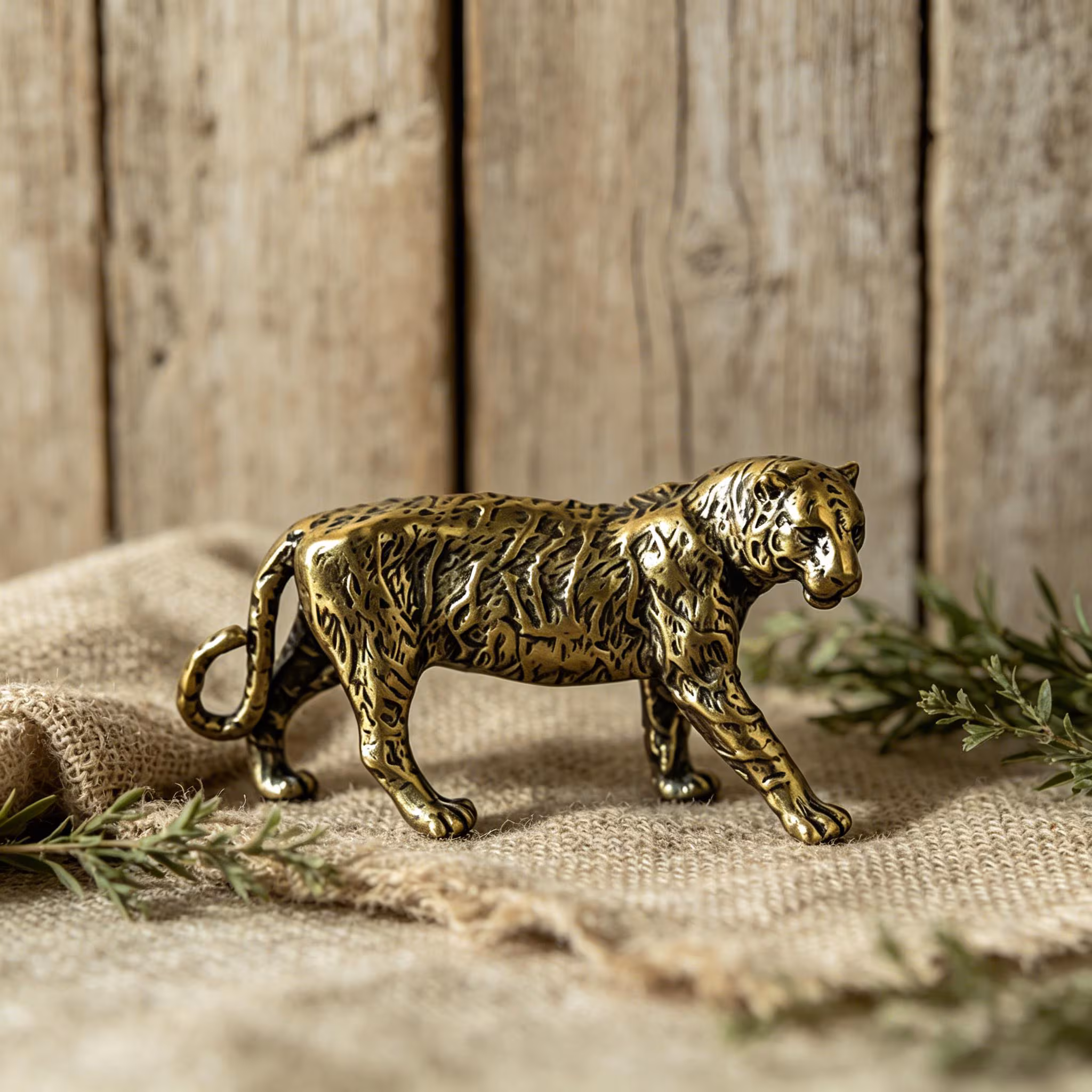 Handmade Mini Bronze Leopard Statue — Copper figurine image 1