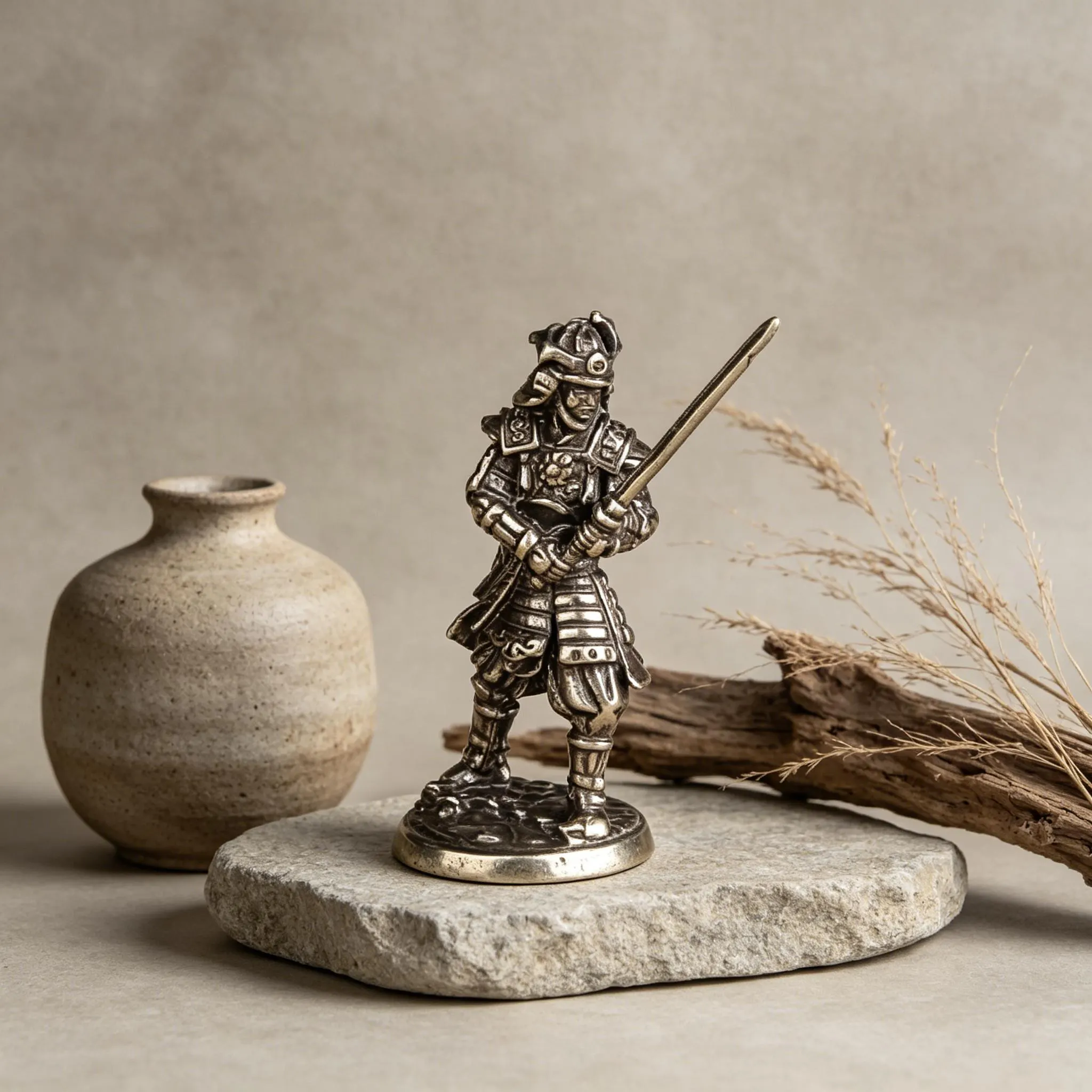 Handcrafted Brass Samurai Warrior Figurine — Brass figurine image 3