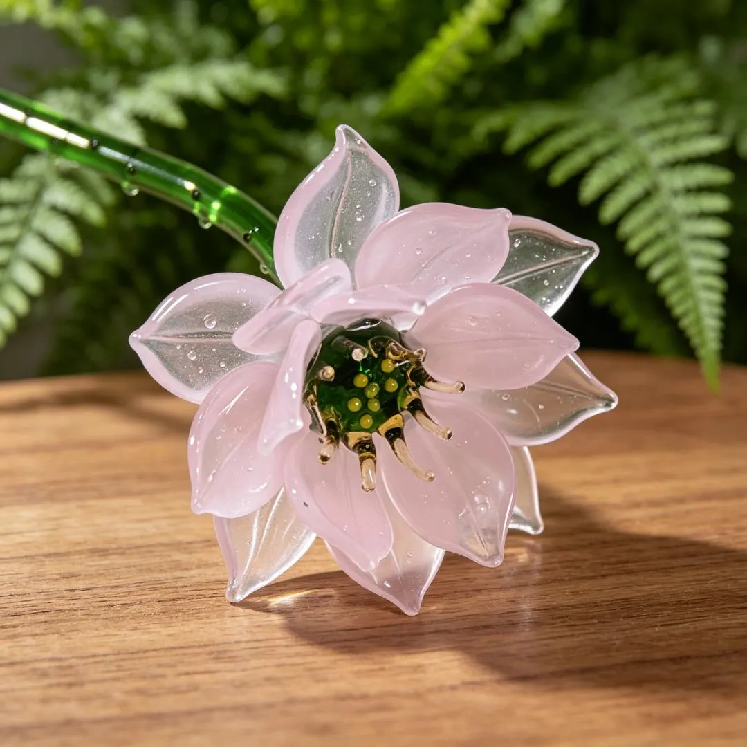 Handcrafted Glass Lotus Flower — Brass figurine image 4