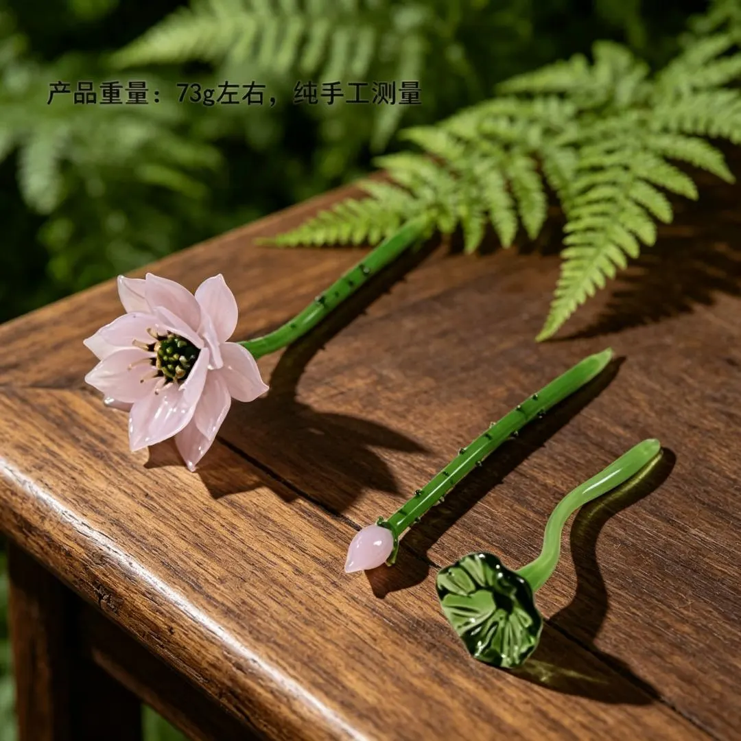 Handcrafted Glass Lotus Flower — Brass figurine image 5