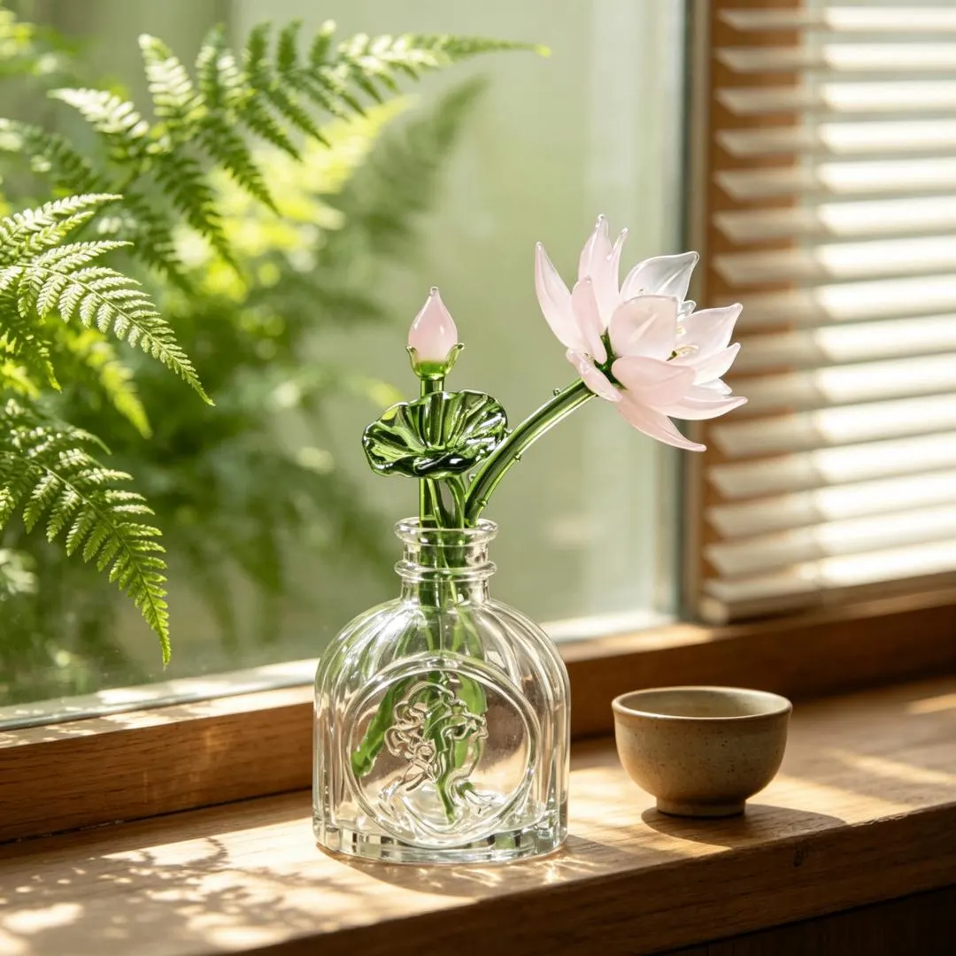 Handcrafted Glass Lotus Flower — Brass figurine image 1