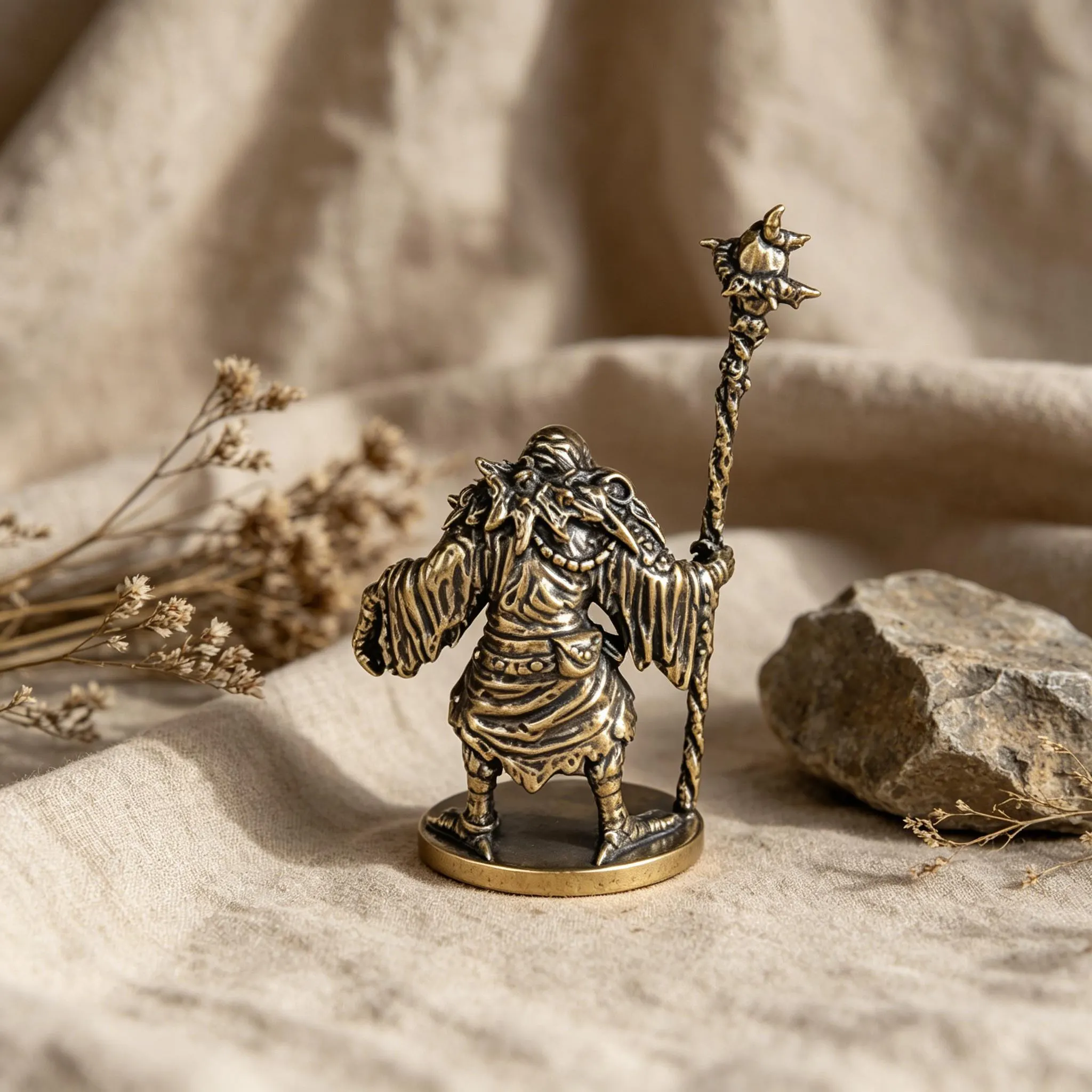 Handcrafted Mini Brass Wizard Figurine — Copper figurine image 4