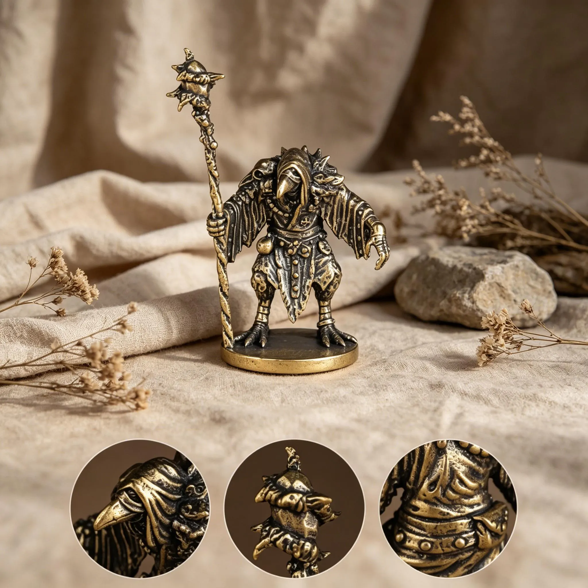 Handcrafted Mini Brass Wizard Figurine — Copper figurine image 5