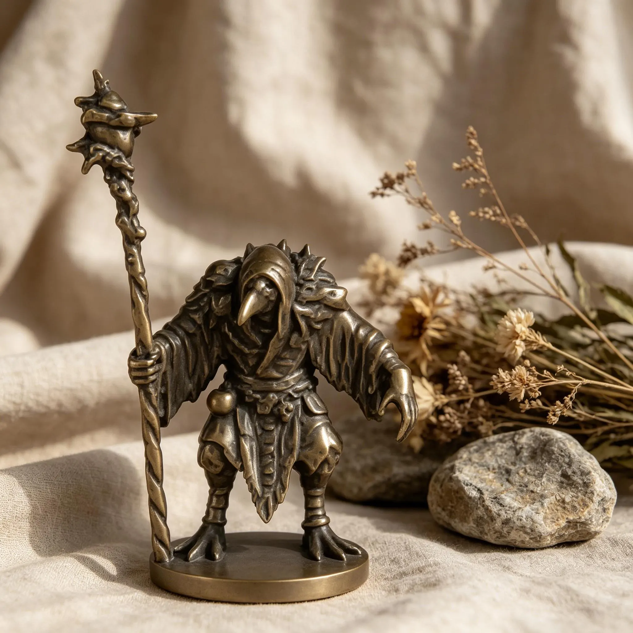 Handcrafted Mini Brass Wizard Figurine — Copper figurine image 1