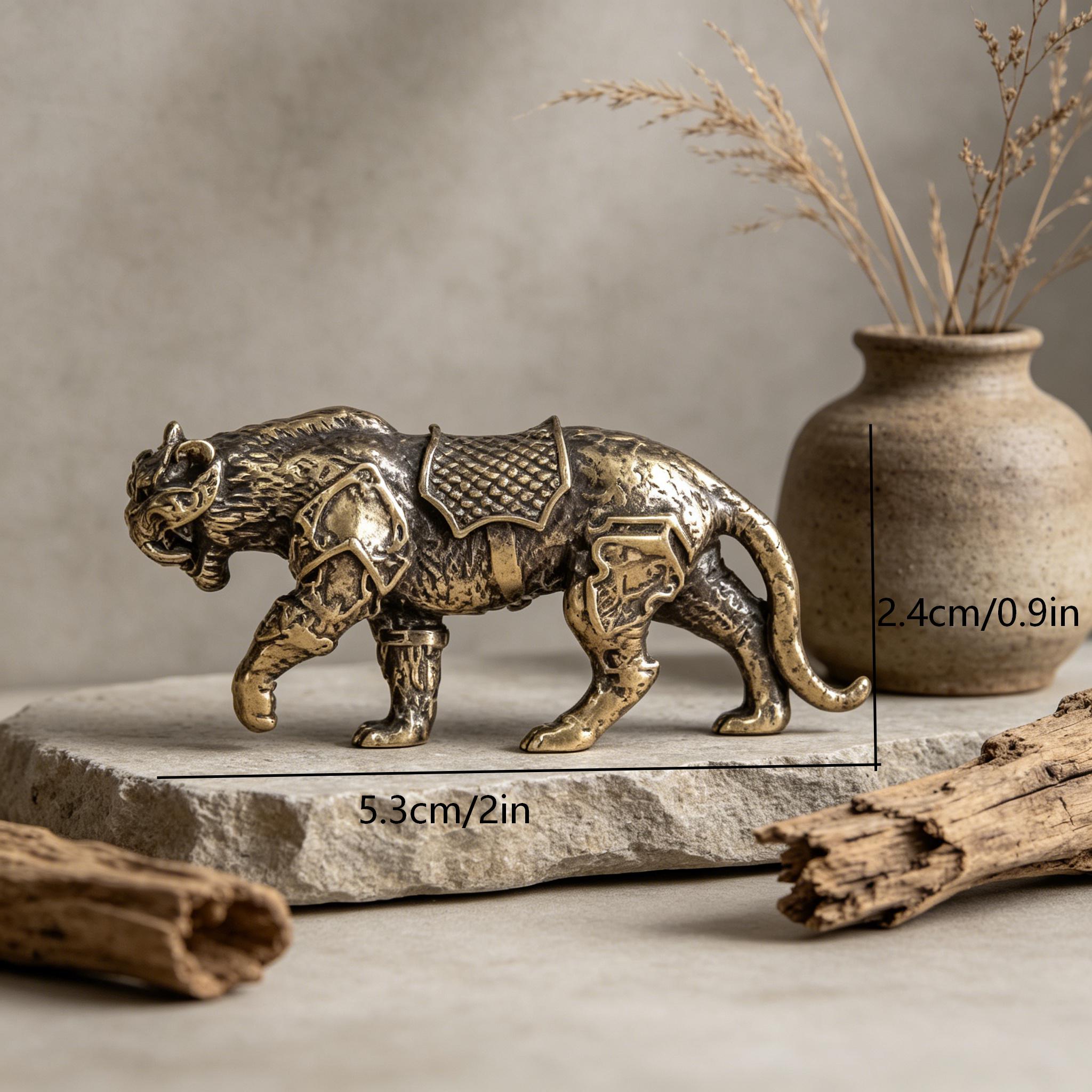 Handmade Vintage Brass Armored Tiger Figurine — Copper figurine image 2