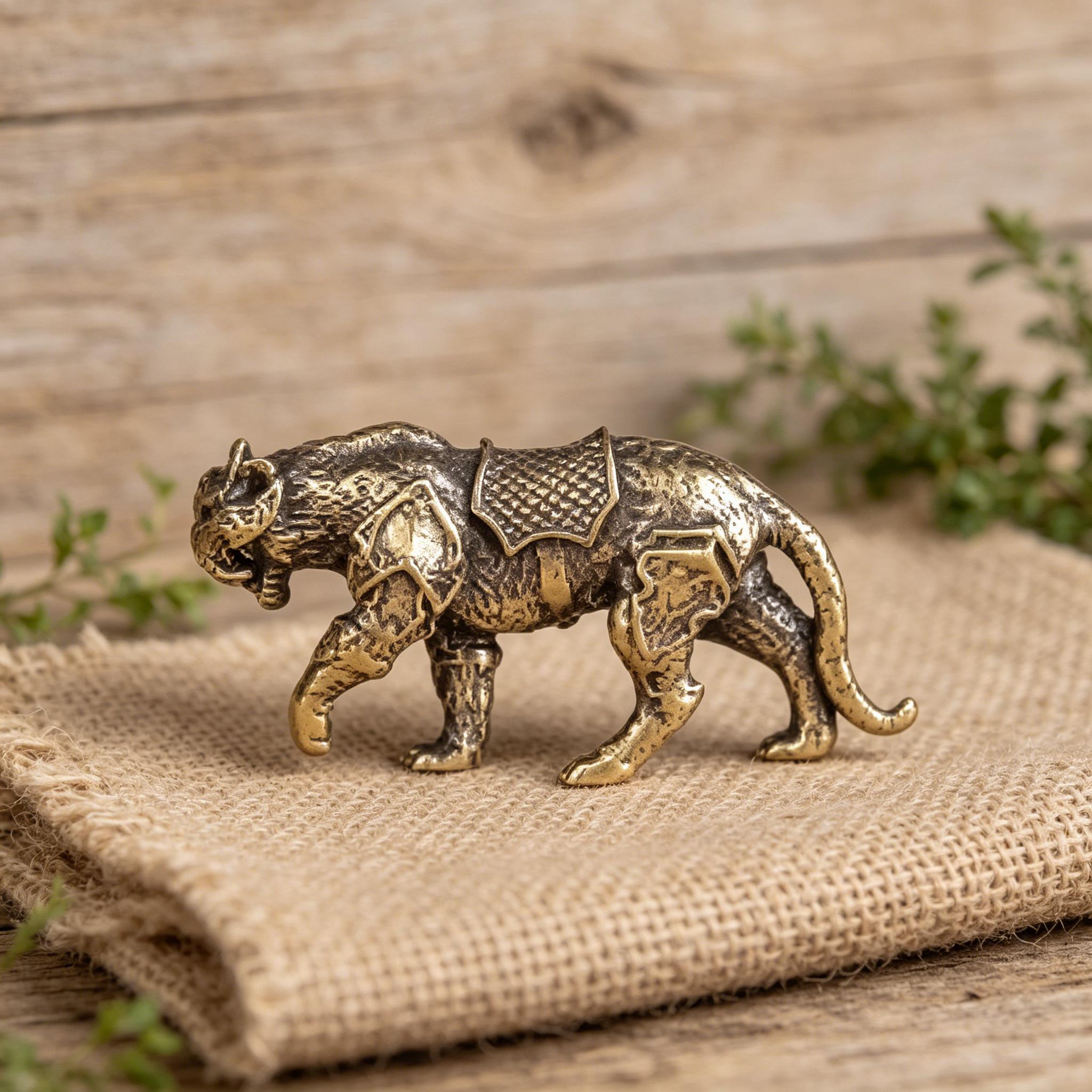 Handmade Vintage Brass Armored Tiger Figurine — Copper figurine image 3