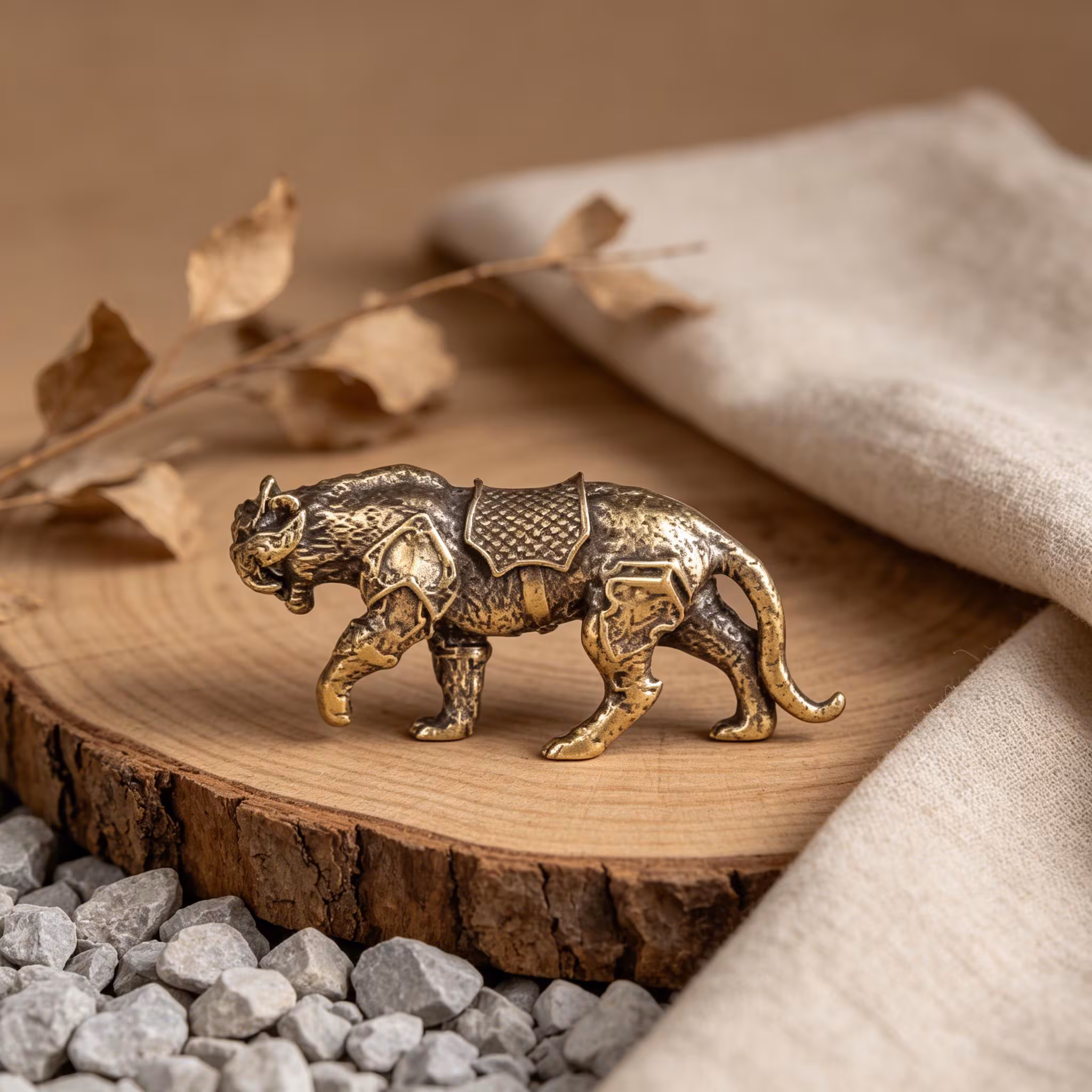 Handmade Vintage Brass Armored Tiger Figurine — Copper figurine image 4