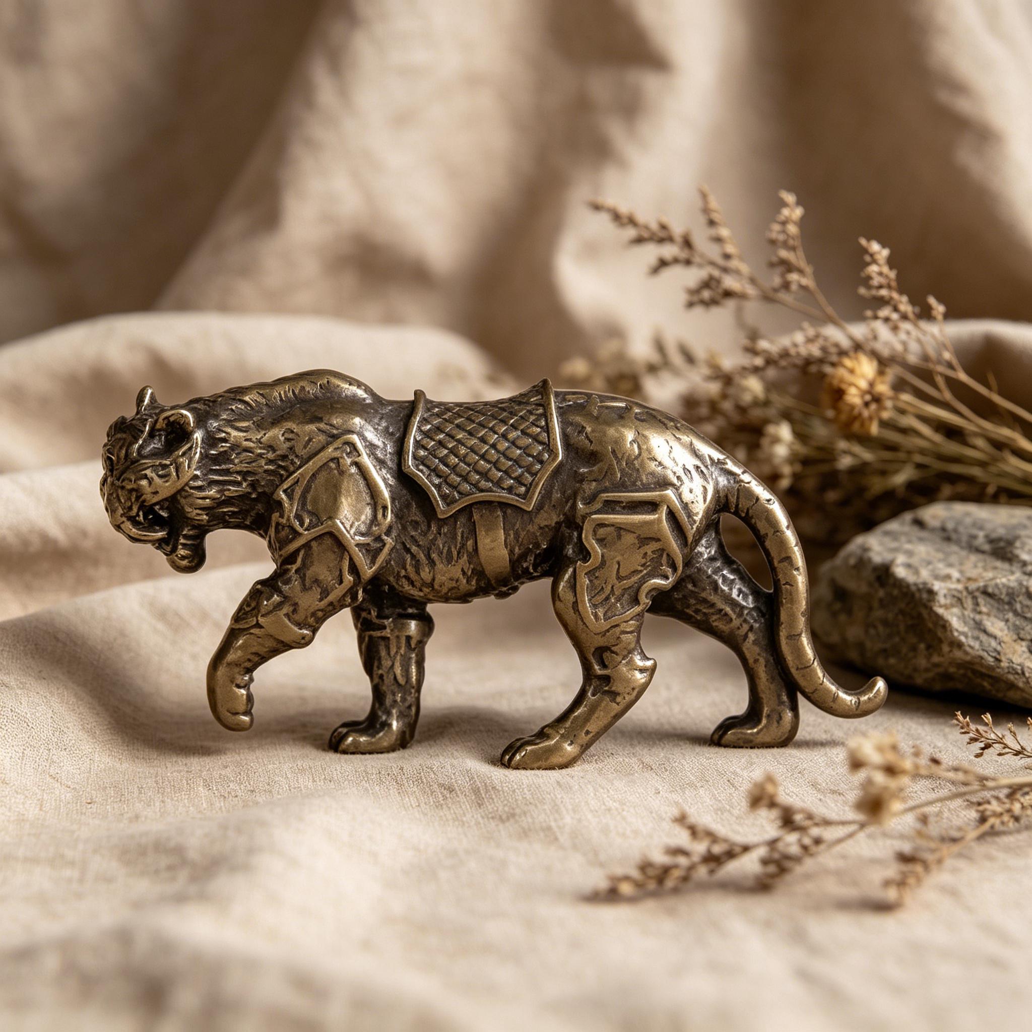 Handmade Vintage Brass Armored Tiger Figurine — Copper figurine image 5