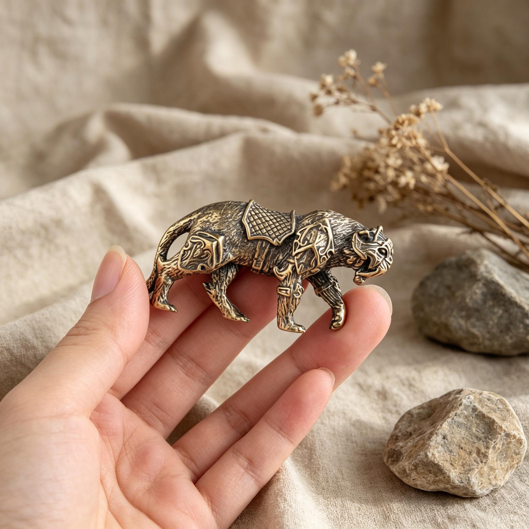 Handmade Vintage Brass Armored Tiger Figurine — Copper figurine image 6
