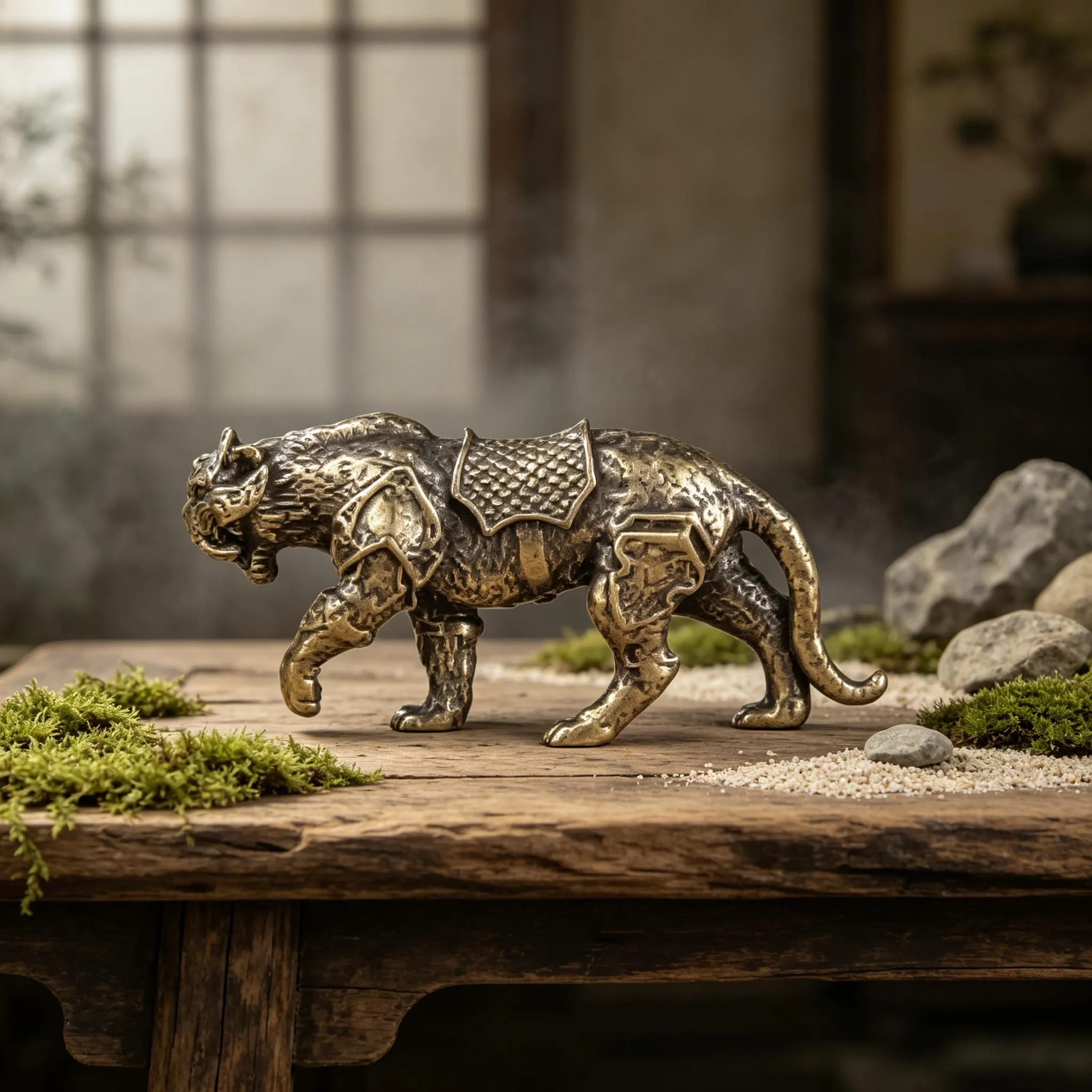 Handmade Vintage Brass Armored Tiger Figurine — Copper figurine image 7