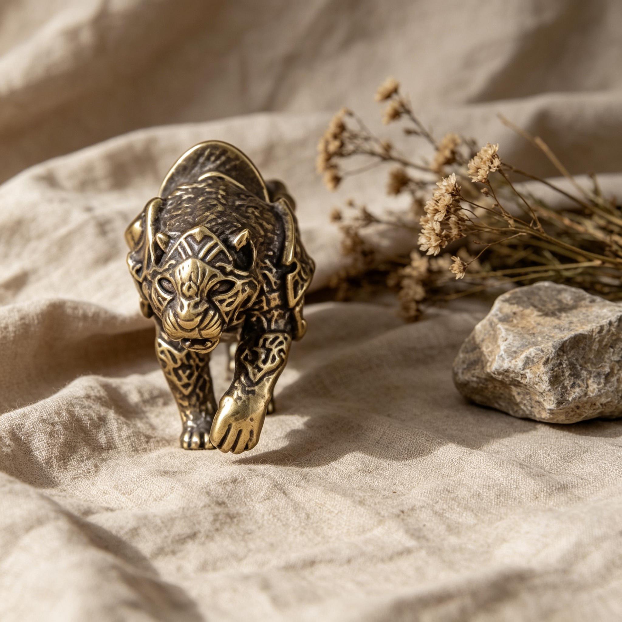 Handmade Vintage Brass Armored Tiger Figurine — Copper figurine image 8