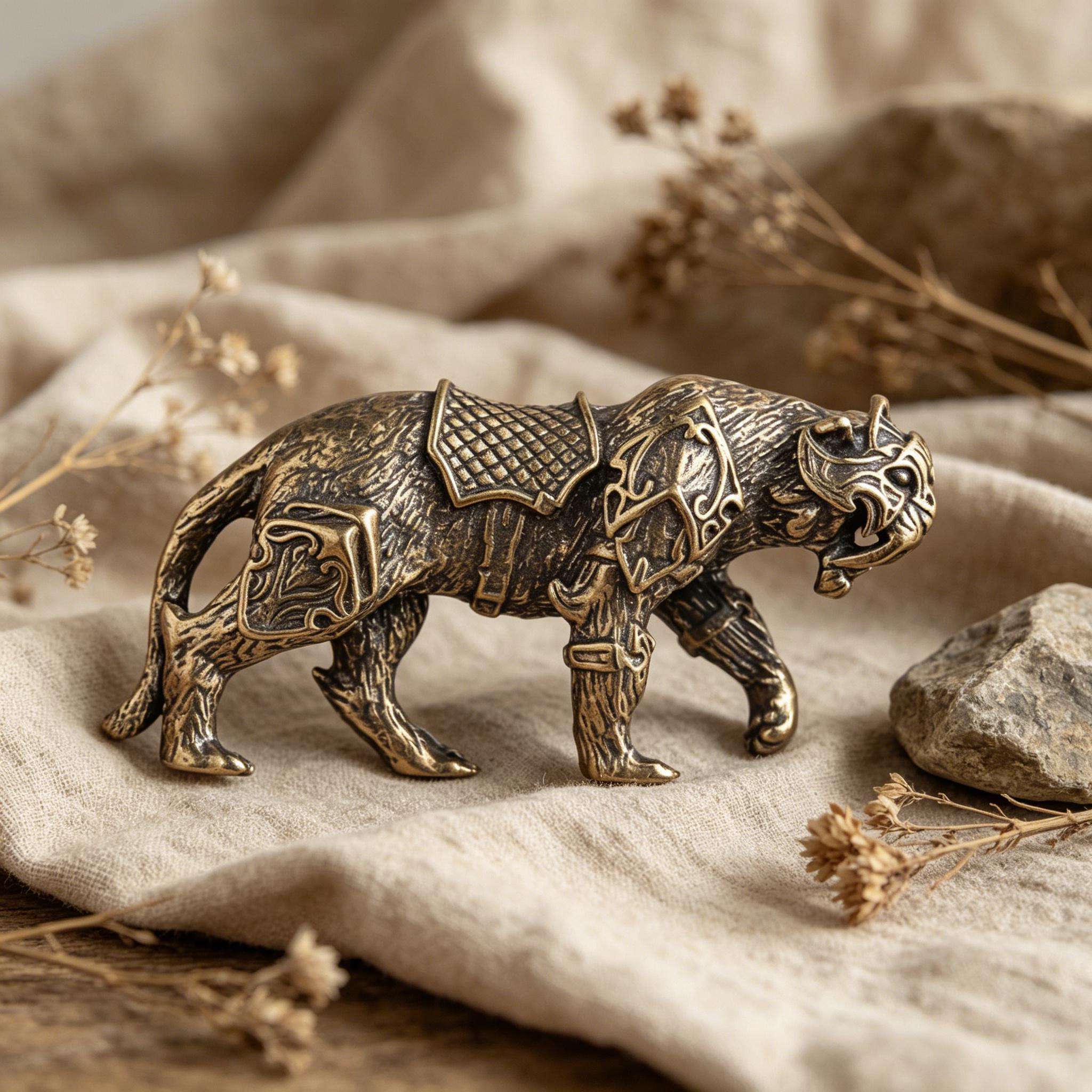 Handmade Vintage Brass Armored Tiger Figurine — Copper figurine image 10