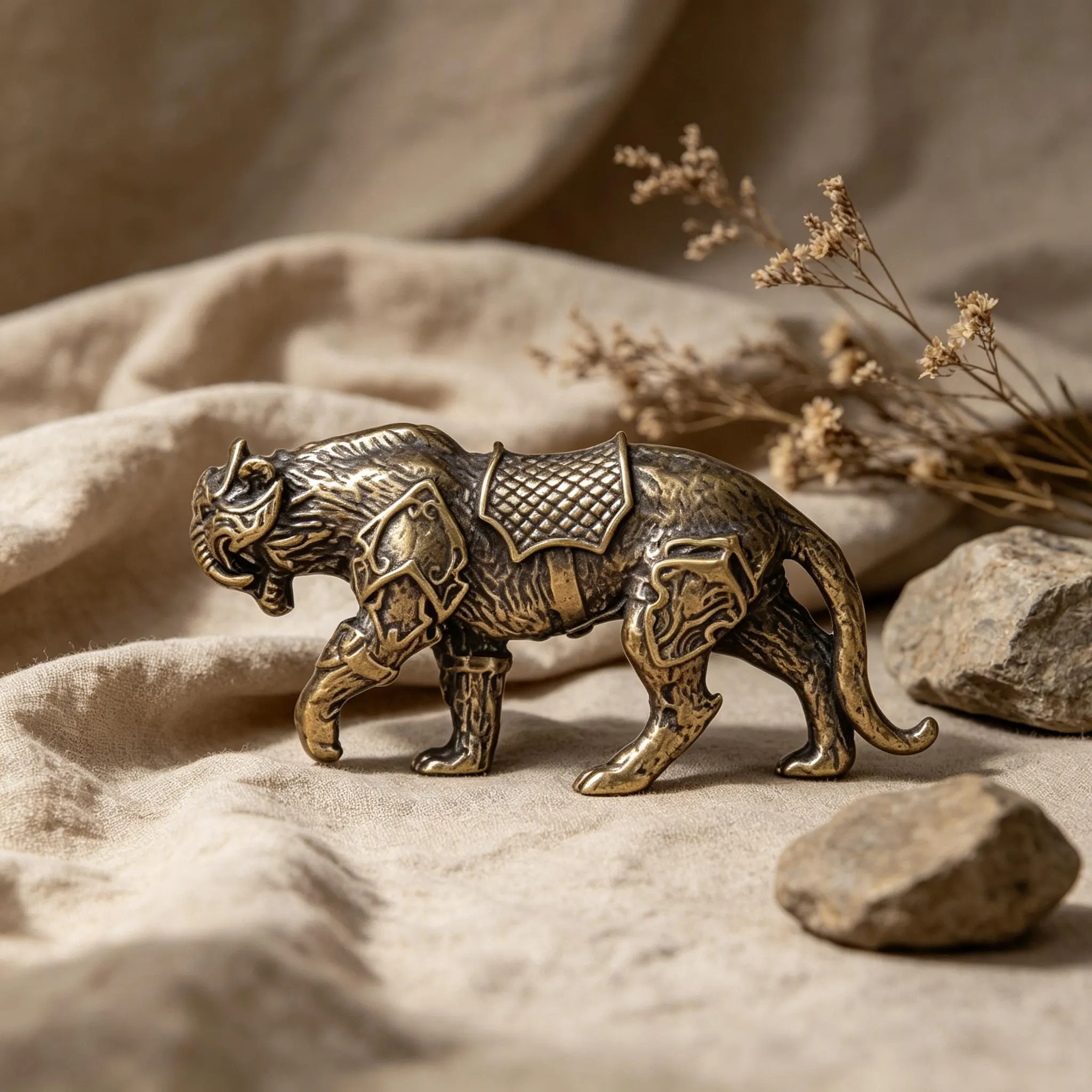 Handmade Vintage Brass Armored Tiger Figurine — Copper figurine image 11