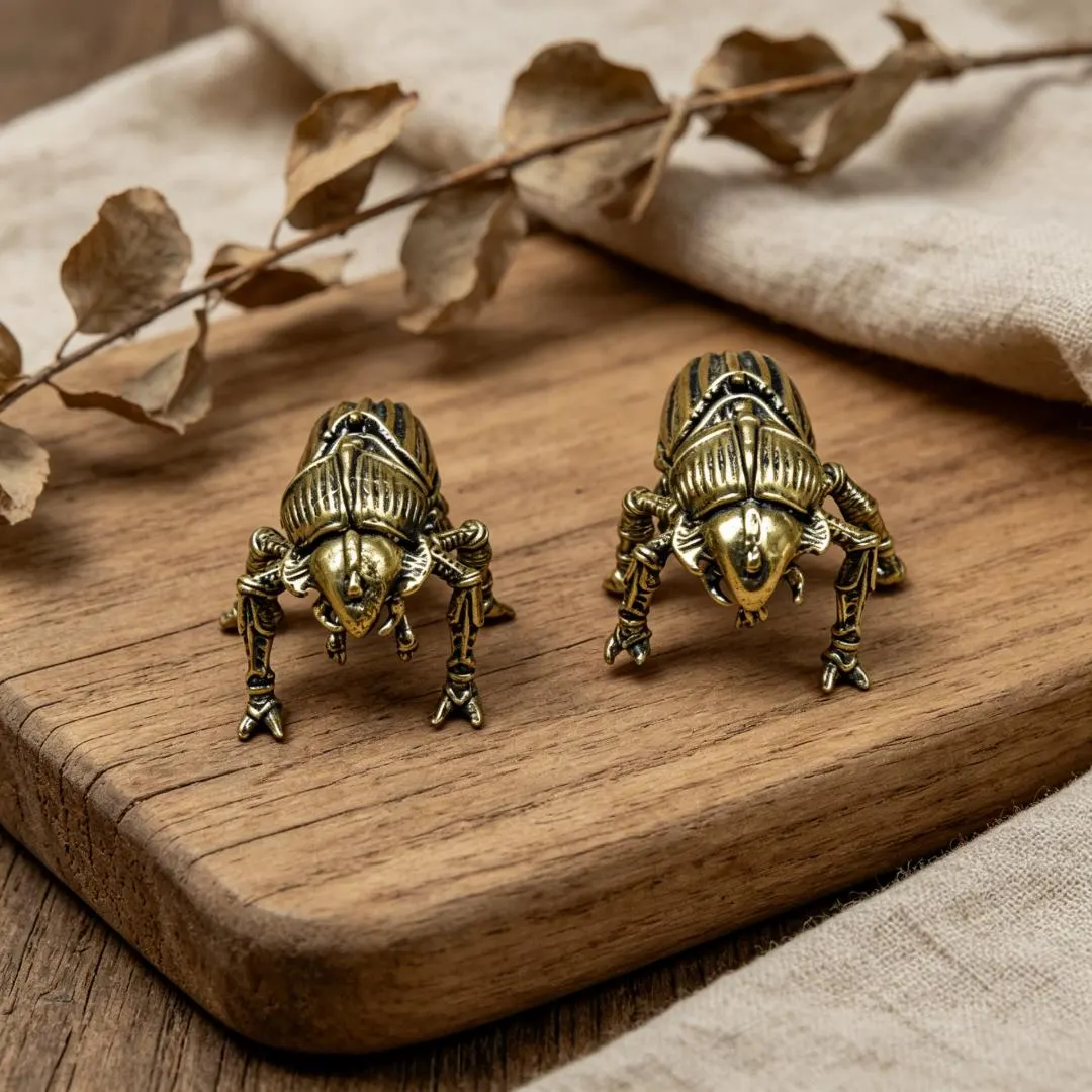 Handmade Vintage Brass Egyptian Scarab Beetle Figurine — Copper figurine image 4