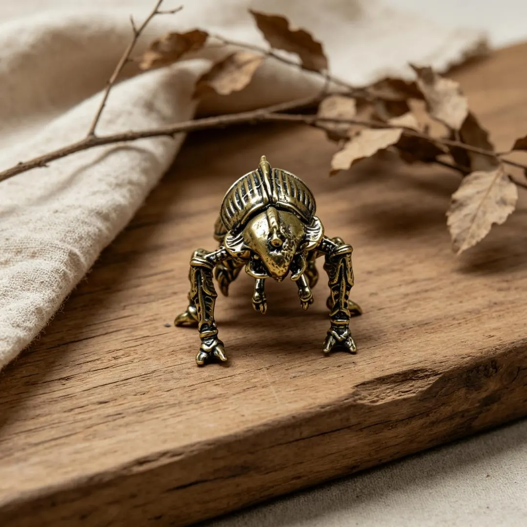 Handmade Vintage Brass Egyptian Scarab Beetle Figurine — Copper figurine image 7