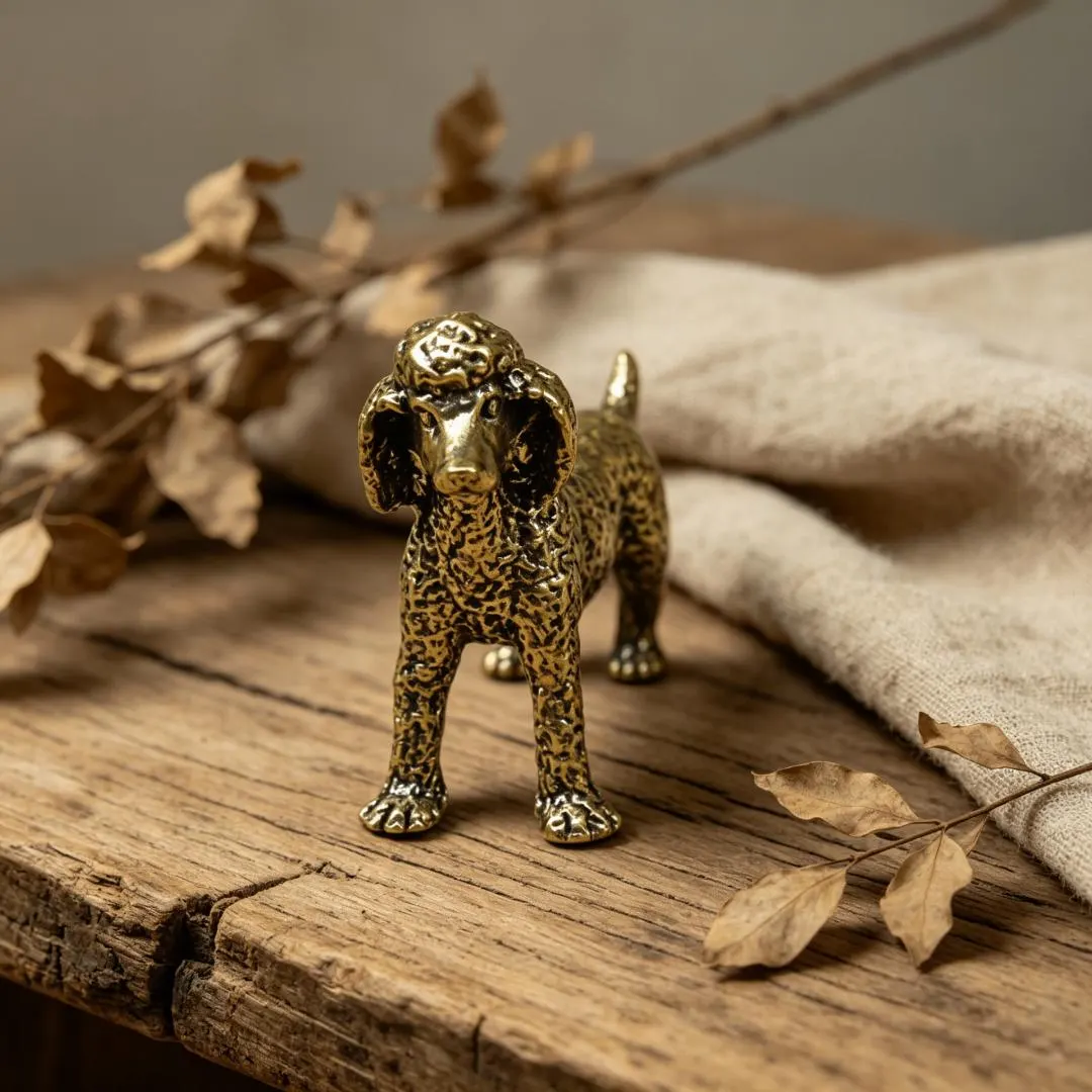 Handcrafted Mini Brass Poodle — Copper figurine image 3