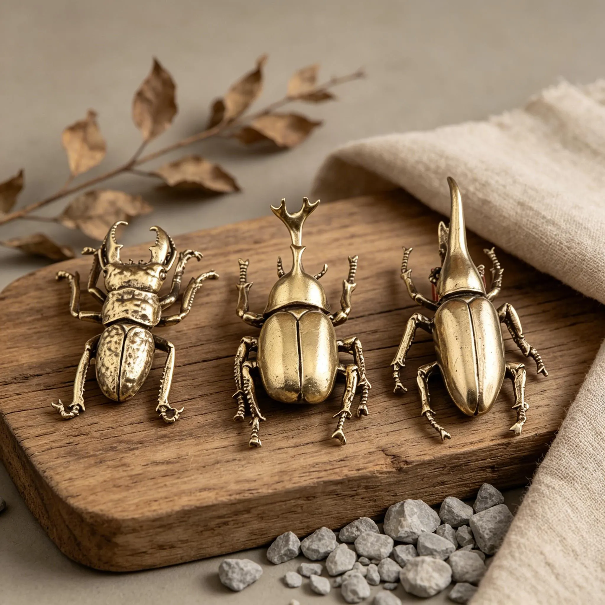 Handcrafted Mini Brass Beetles — Copper figurine image 2