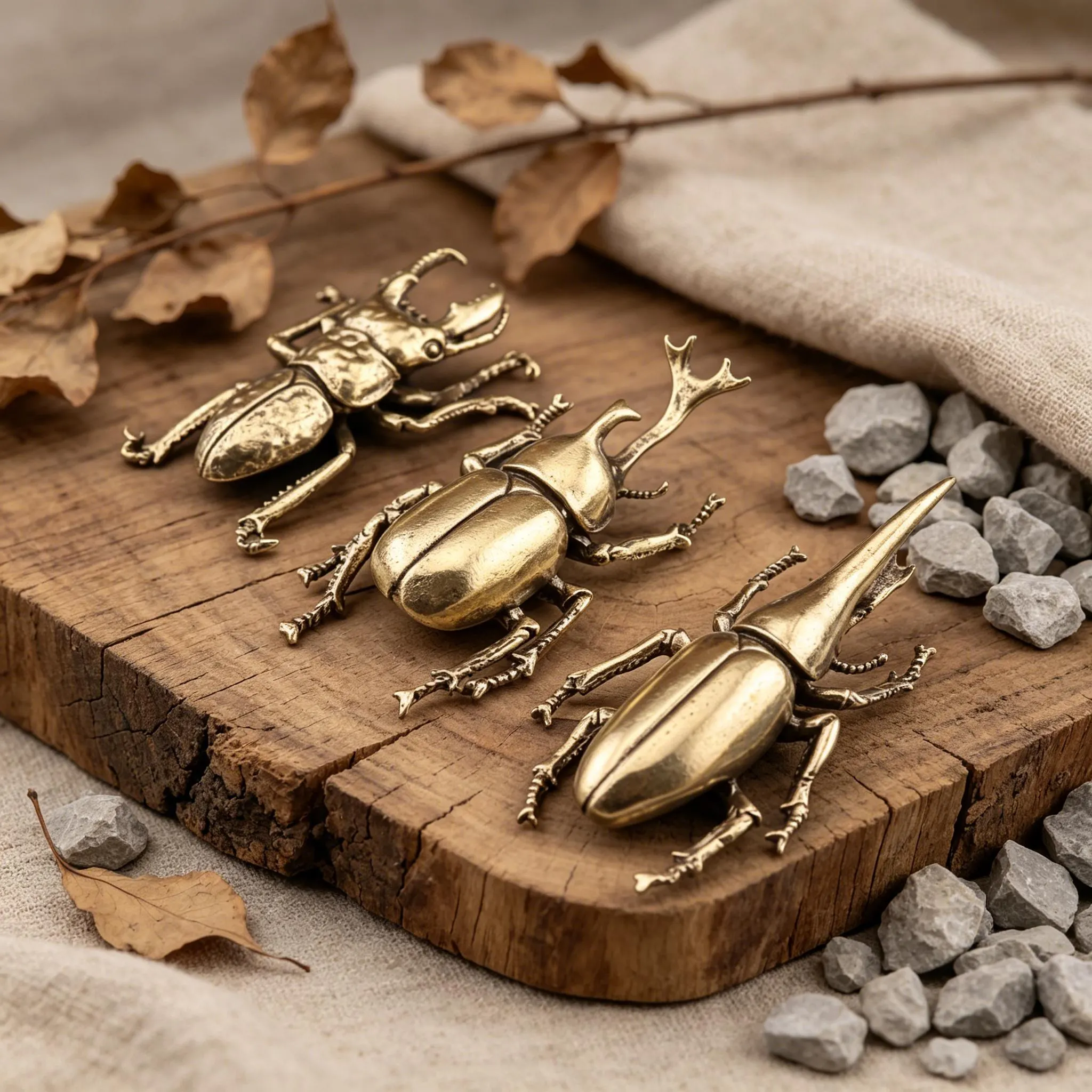 Handcrafted Mini Brass Beetles — Copper figurine image 1