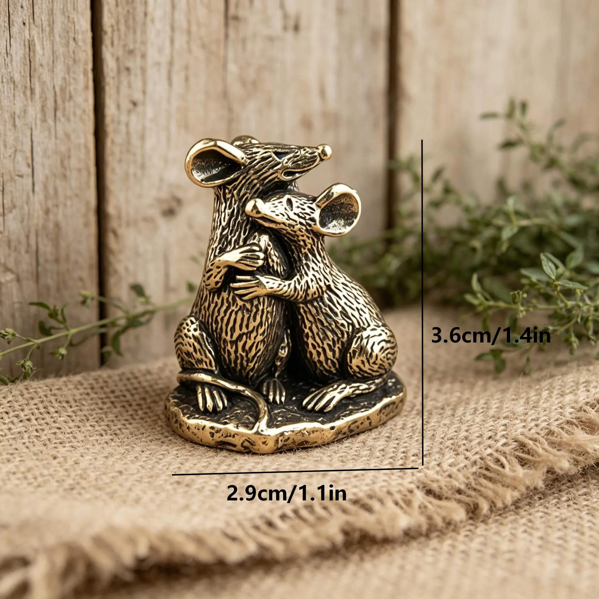 Handcrafted Brass Hugging Mice Figurine — Copper figurine image 3