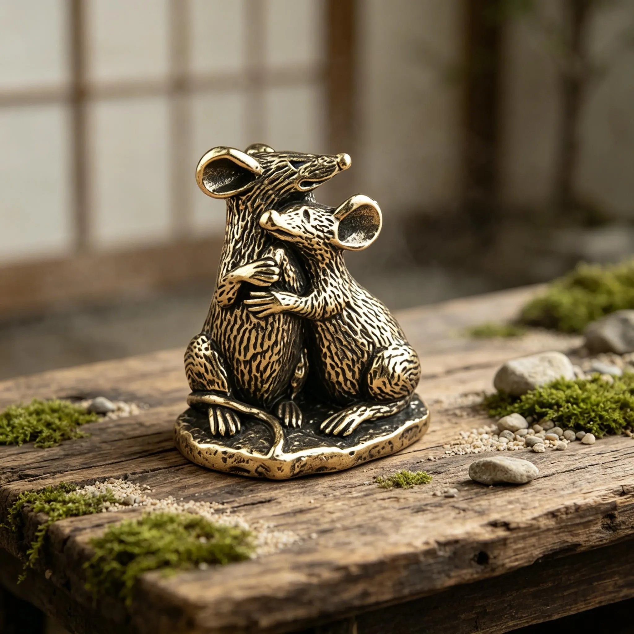 Handcrafted Brass Hugging Mice Figurine — Copper figurine image 4