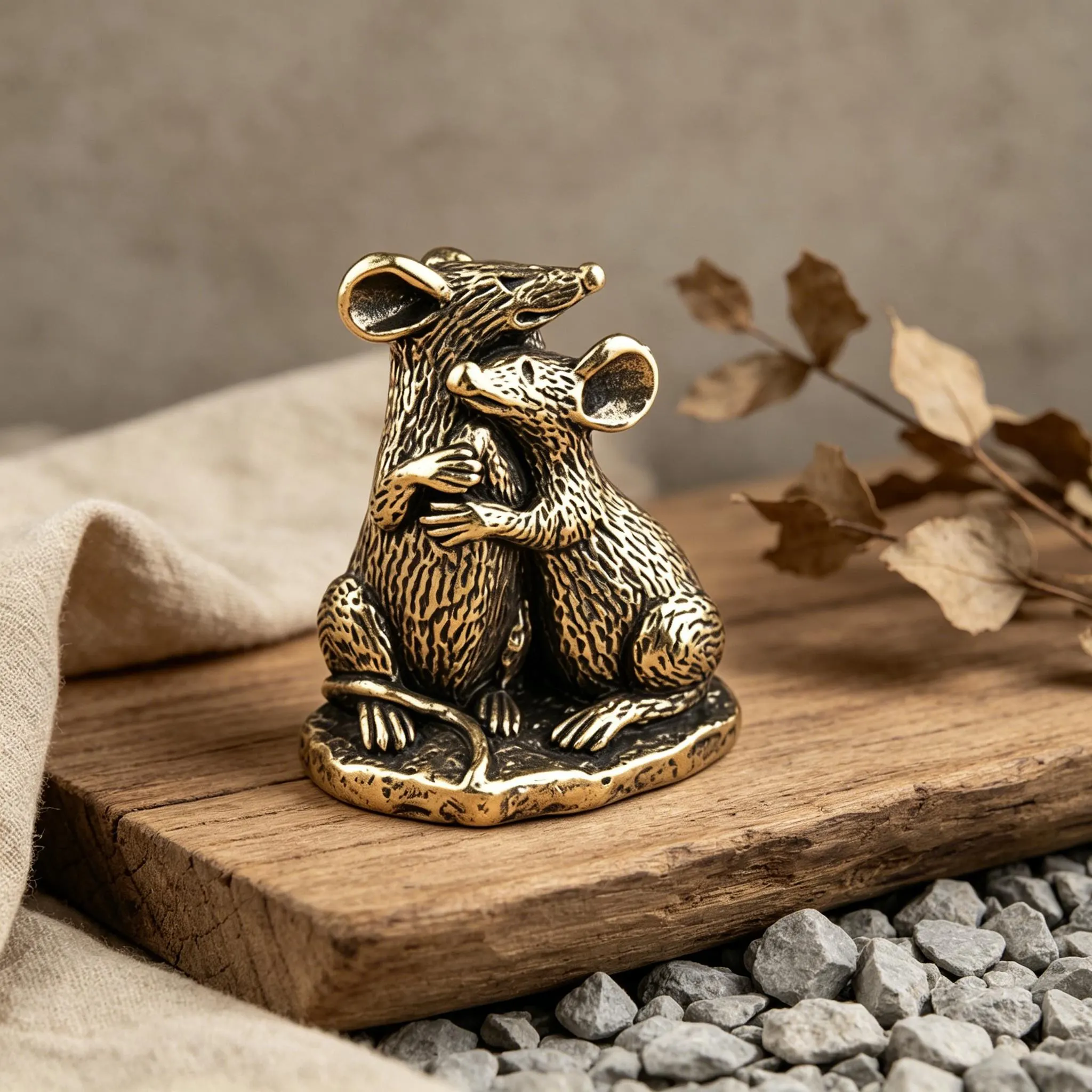 Handcrafted Brass Hugging Mice Figurine — Copper figurine image 6