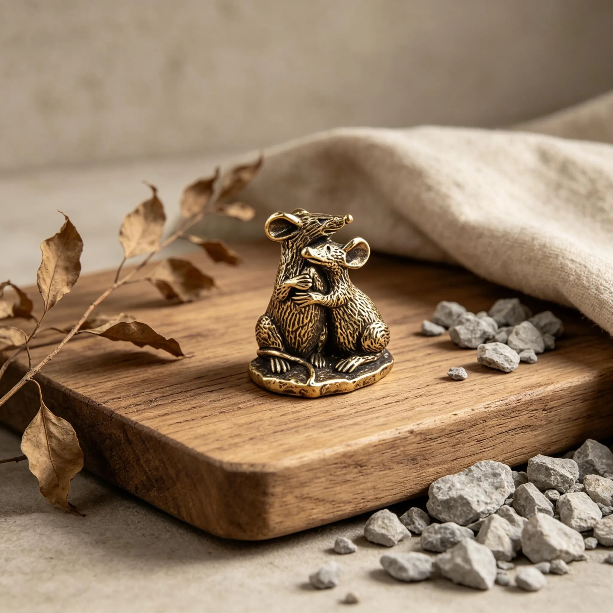 Handcrafted Brass Hugging Mice Figurine — Copper figurine image 7