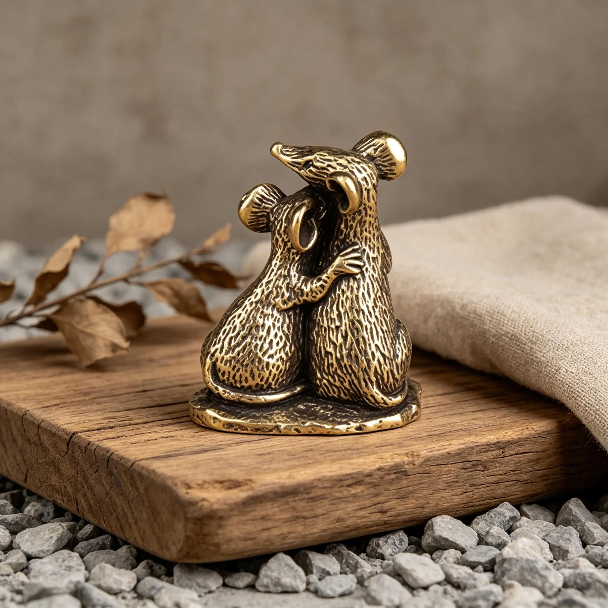 Handcrafted Brass Hugging Mice Figurine — Copper figurine image 9