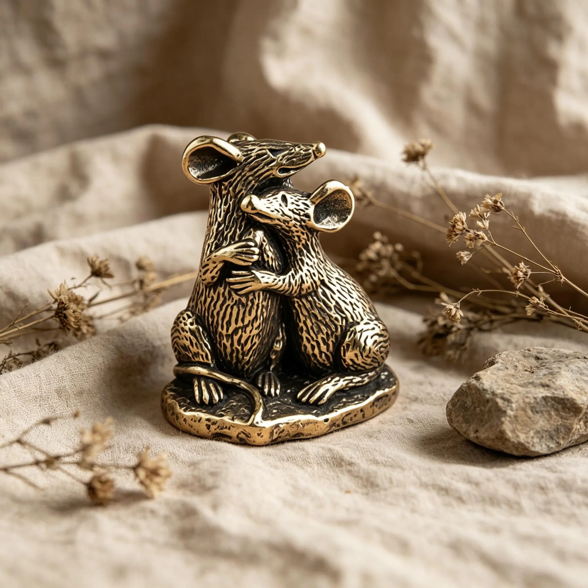 Handcrafted Brass Hugging Mice Figurine — Copper figurine image 10