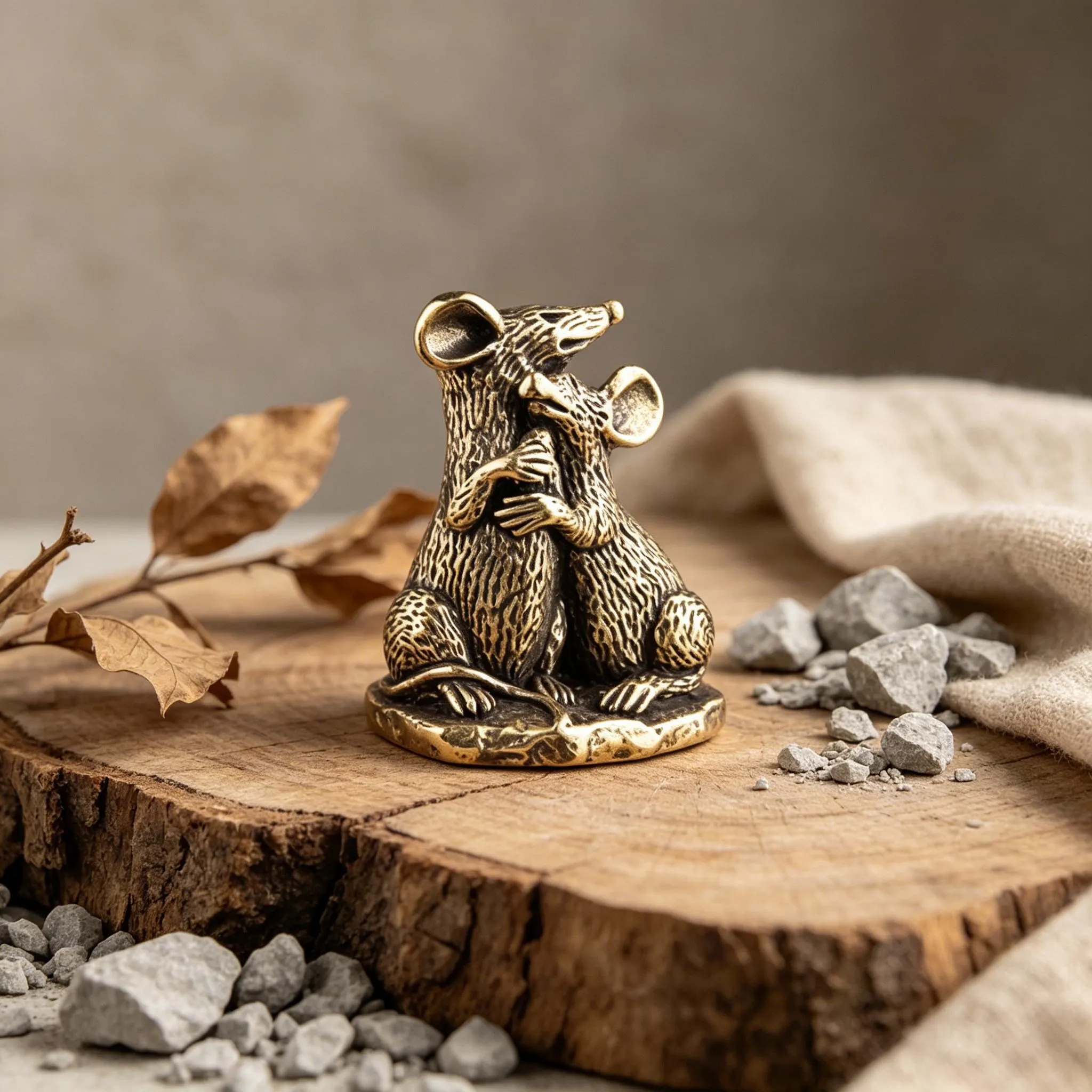 Handcrafted Brass Hugging Mice Figurine — Copper figurine image 11