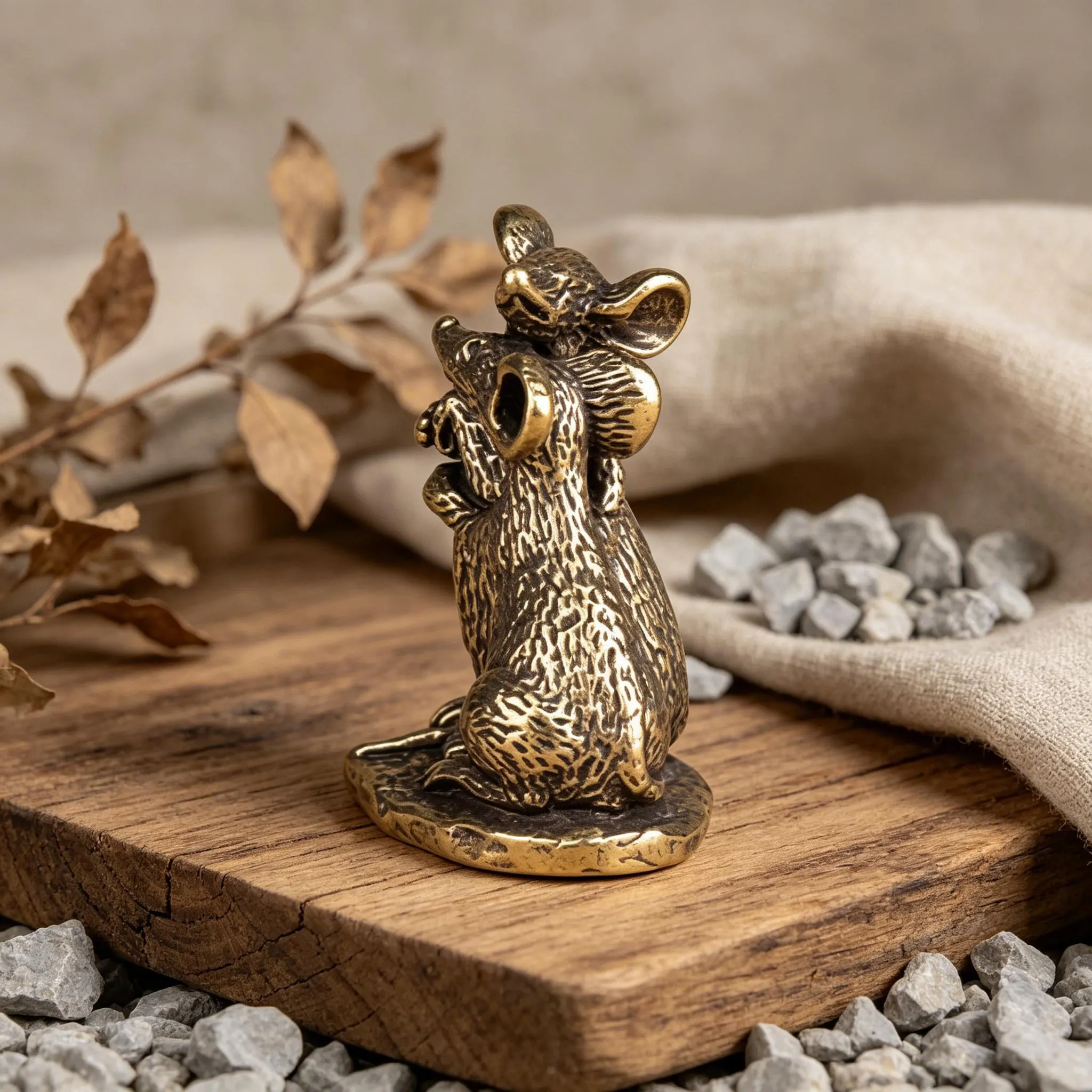 Handcrafted Brass Hugging Mice Figurine — Copper figurine image 12