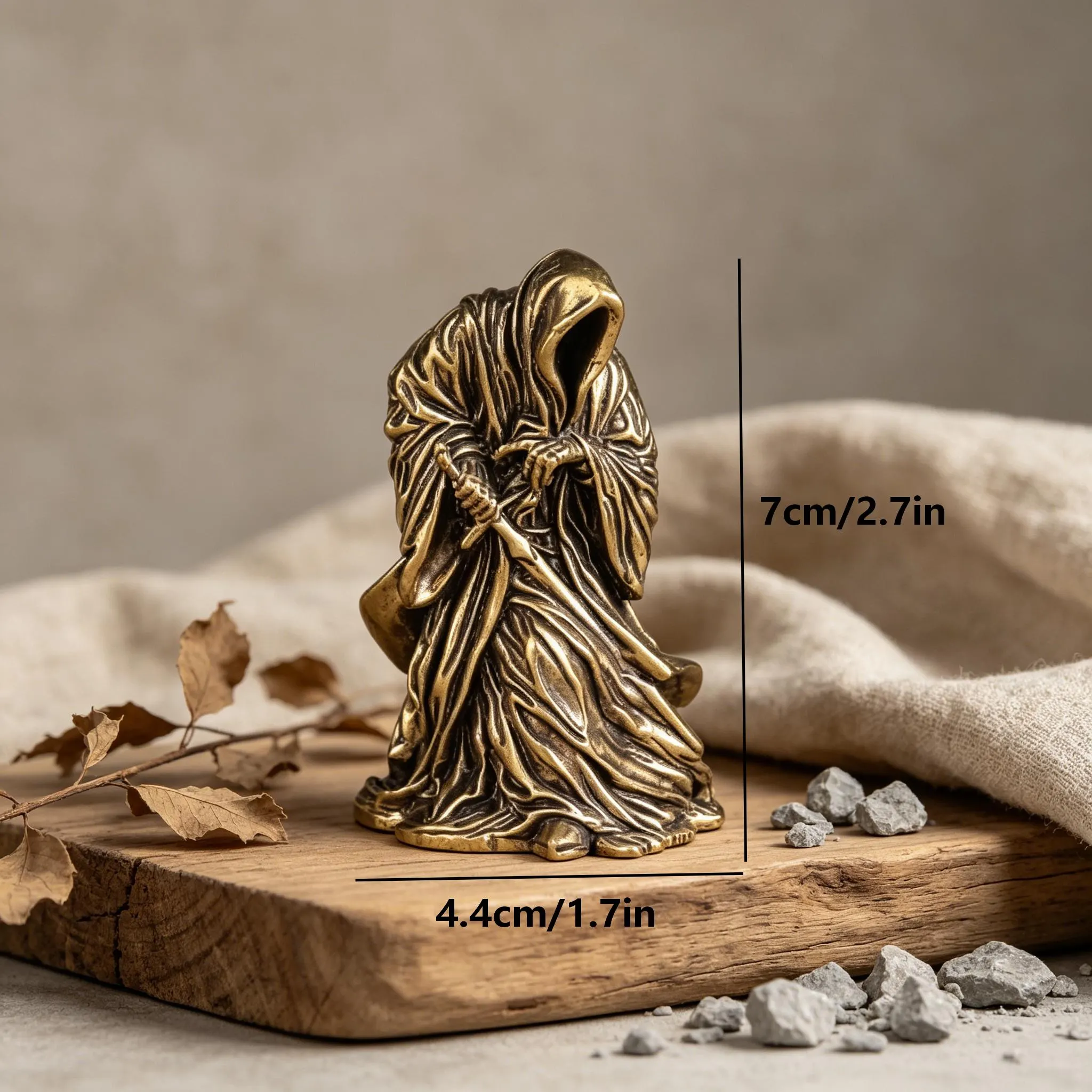 Handcrafted Brass Hooded Figure Figurine — Copper figurine image 2